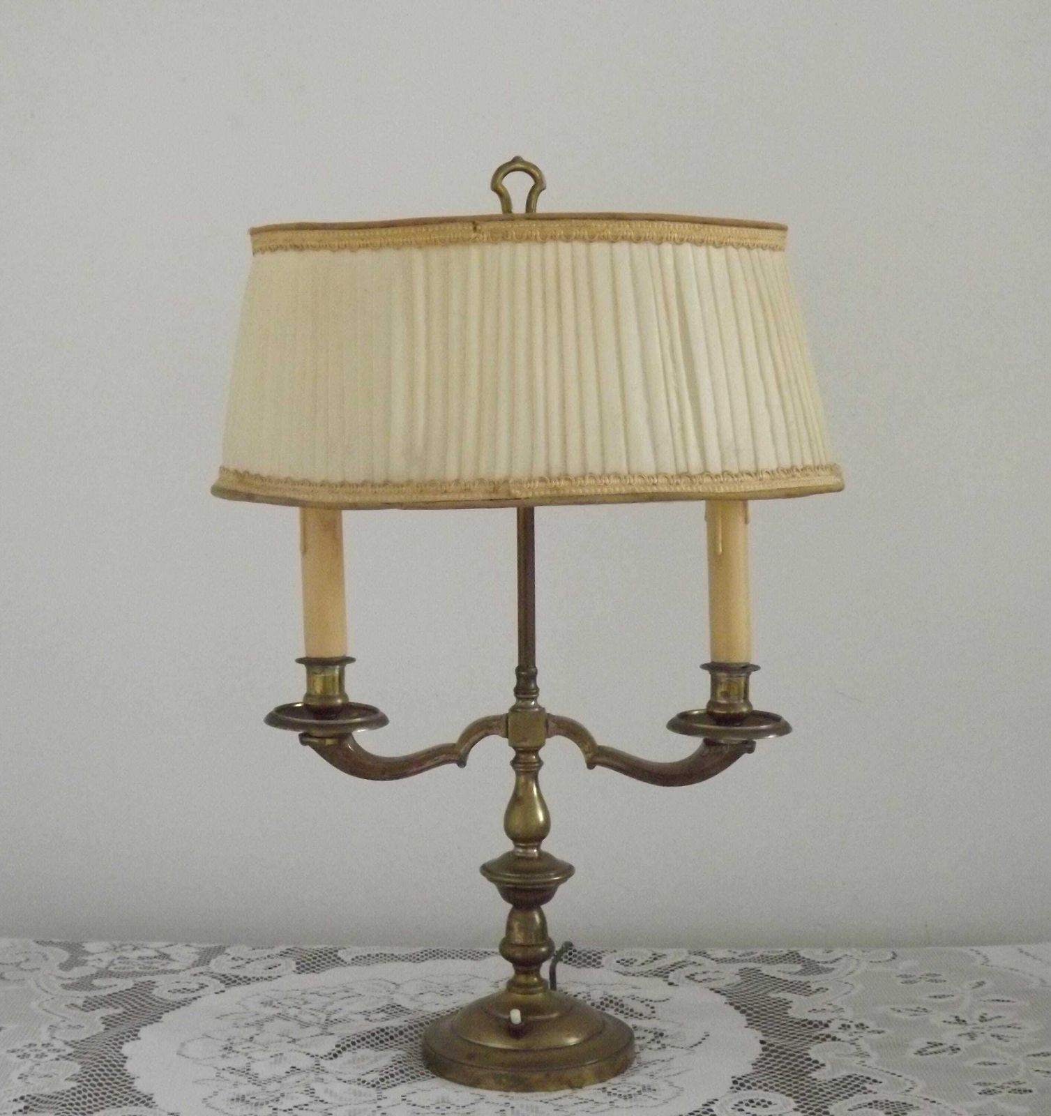 French Antique Boulotte Style 2 Light Table Lamp With Pleated Cream Shade   French Antique Lighting. Table Lamp. Desk Lamp. Reading Lamp. photo furniture