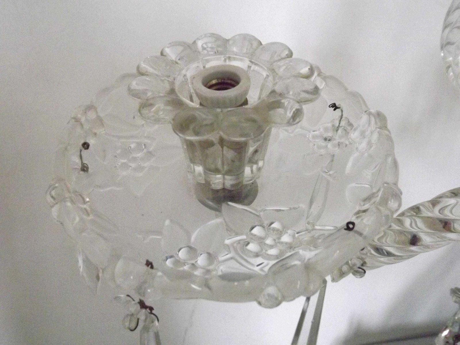 French Antique Glass And Crystal Barley Twist 3 Armed 4 Light Chandelier   French Antique Lightng. Glass Crystal Barley Twist Chandelier. photo Lighting