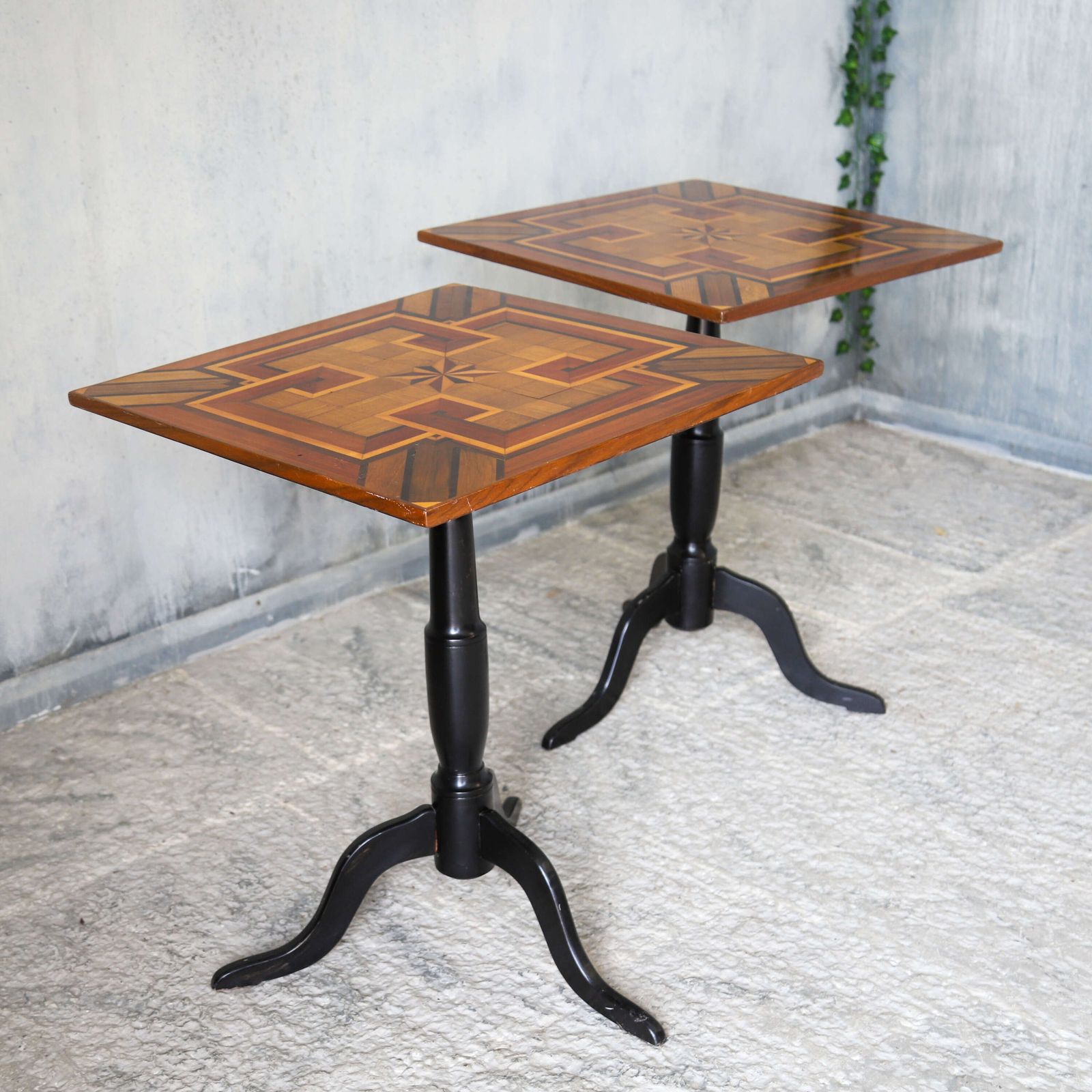 Pair Of 19th Century Geometric Parquetry Inlay Top Side Tables photo Furniture