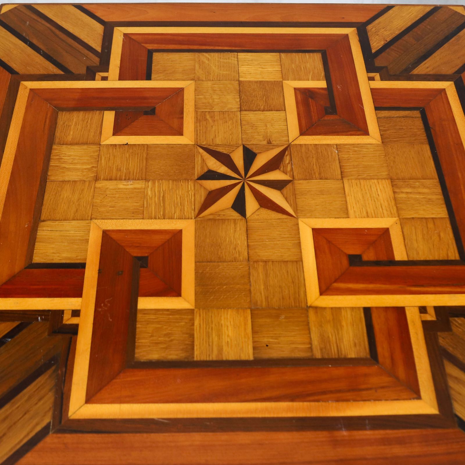 Pair Of 19th Century Geometric Parquetry Inlay Top Side Tables photo vinterior