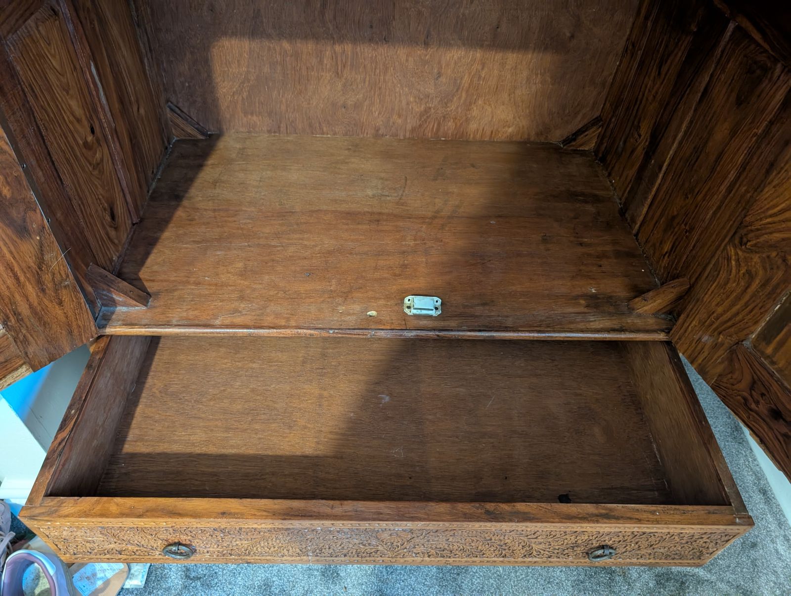 Vintage Hand Carved Solid Wood Armoire/Wardrobe With Ornate Detail. photo for sale