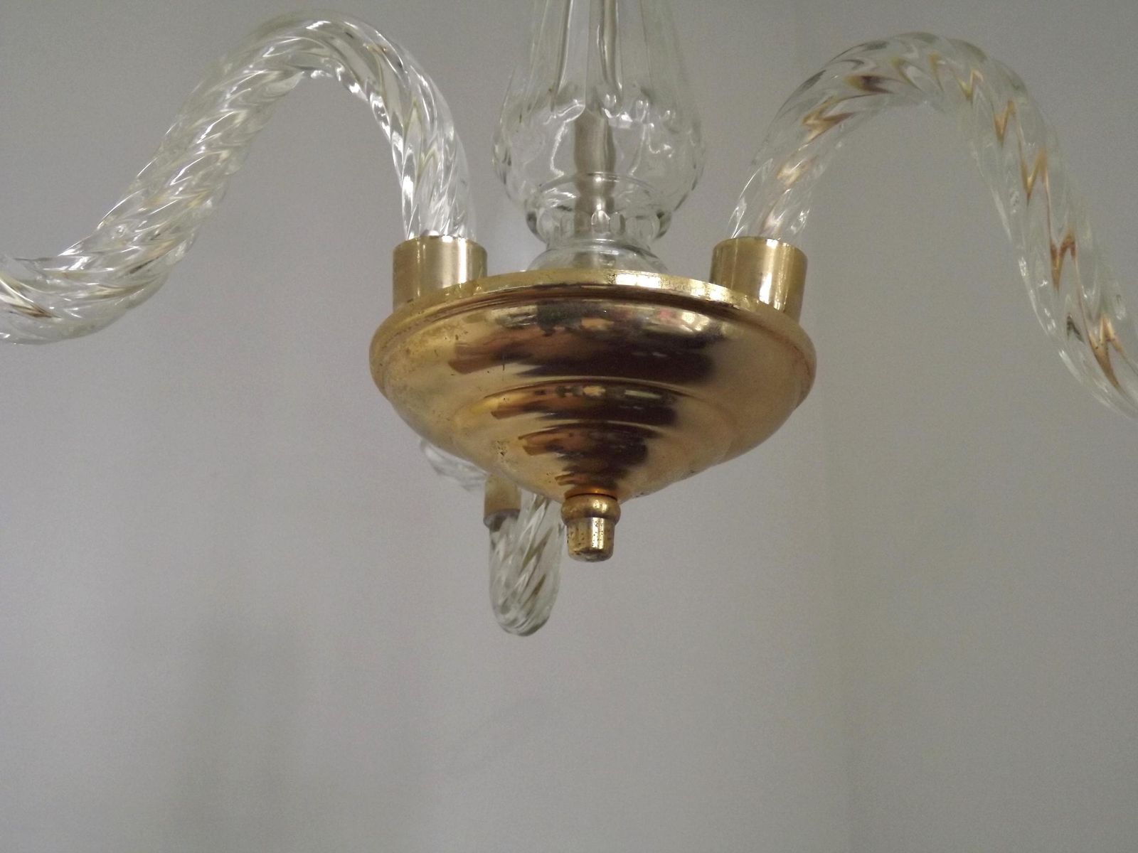 photo furniture Beautiful French Barley Twist Glass Arms And Gold Metal 3 Light Chandelier   French Vintage Lighting. Cut Glass And Gold Metal Chandelier.