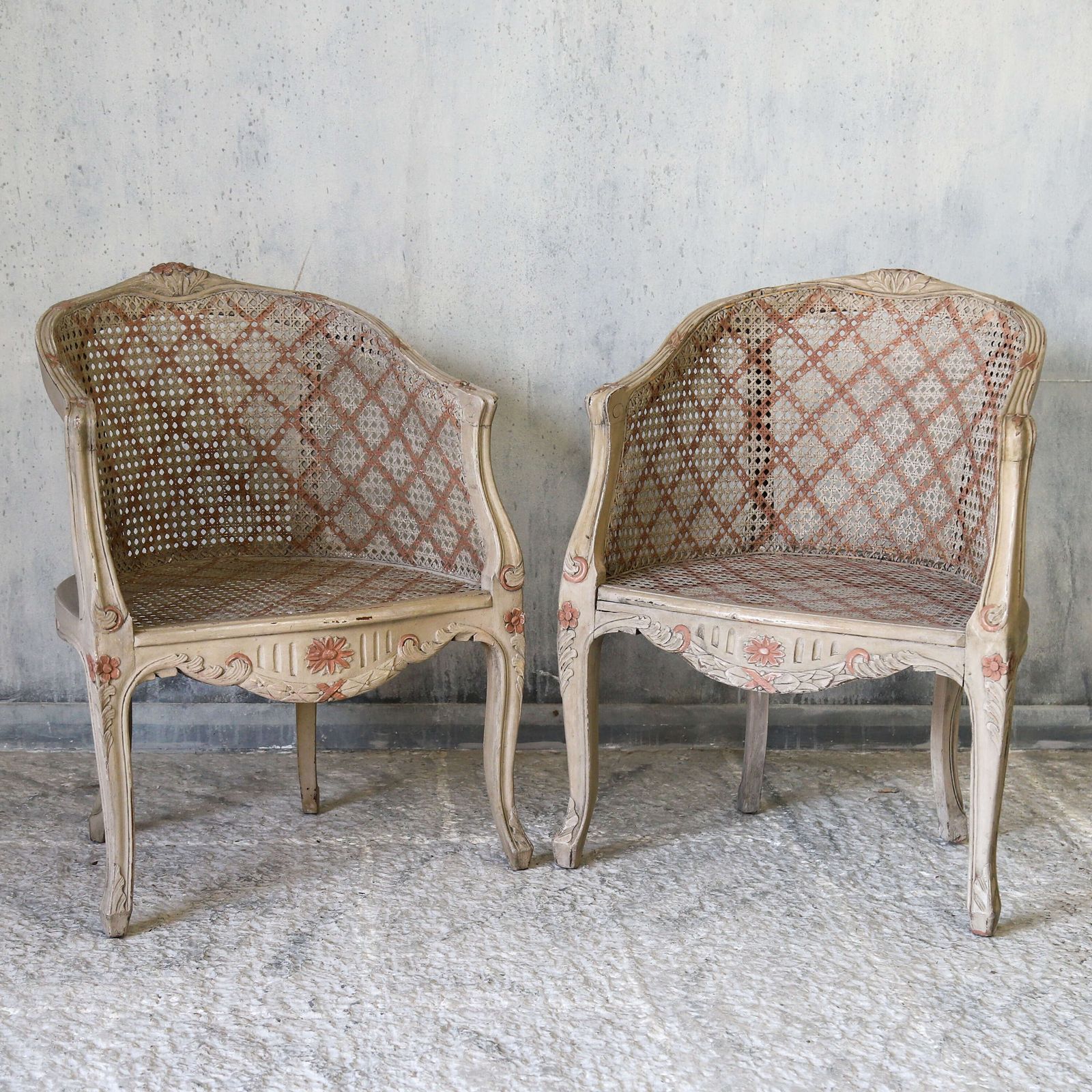Pair Of 20th Century French Louis XV Style Painted Cane Armchairs Circa 1910 photo furniture
