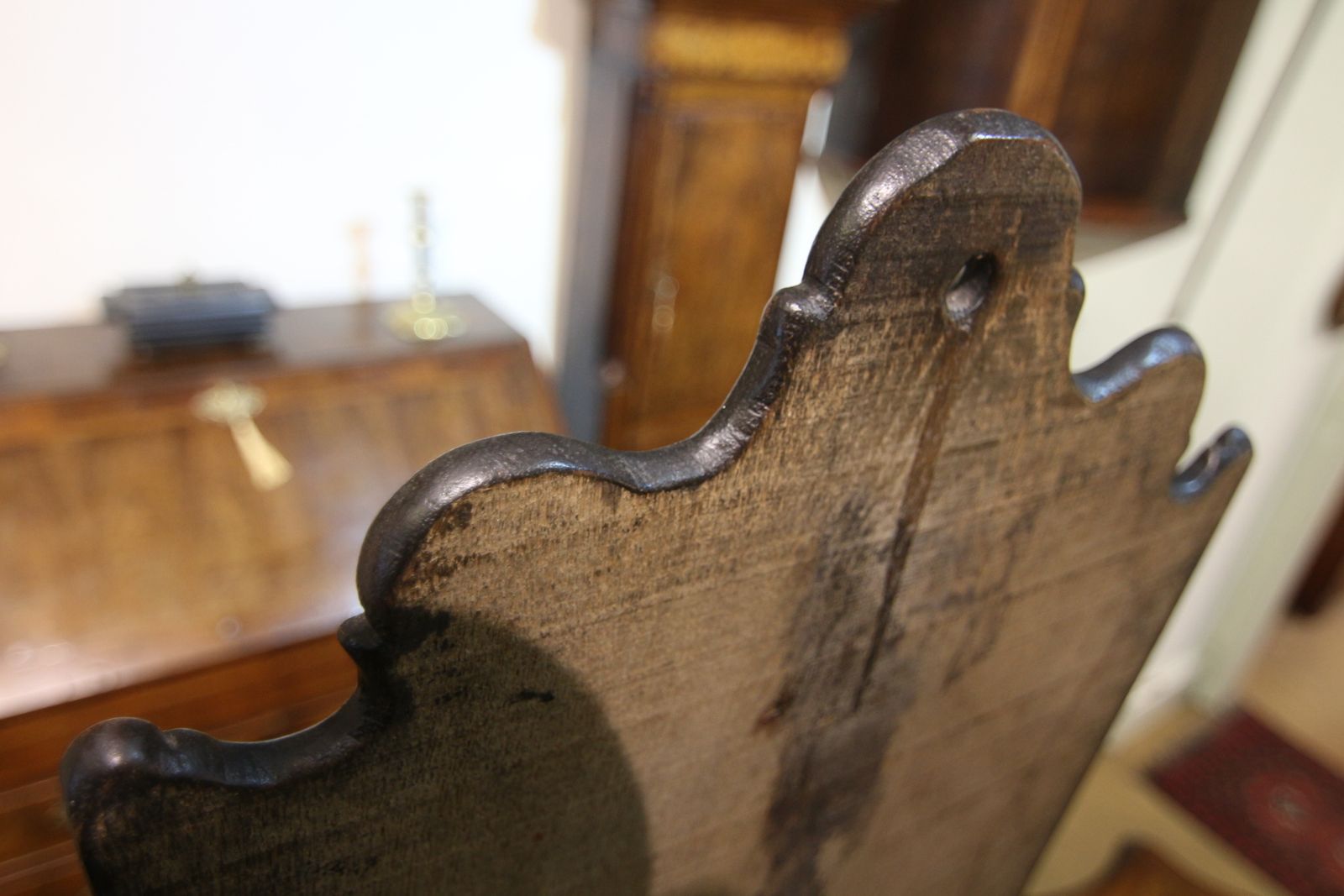 photo for sale Georgian Inlaid Oak Spoonrack & Pewter Spoons