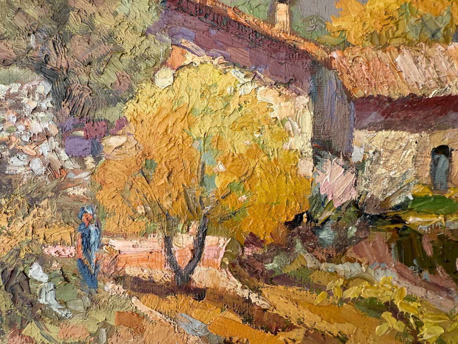 Vicente Rincon Garrido Landscape With Farm And Figure Oil Painting On Canvas Spain C.1930 photo Art
