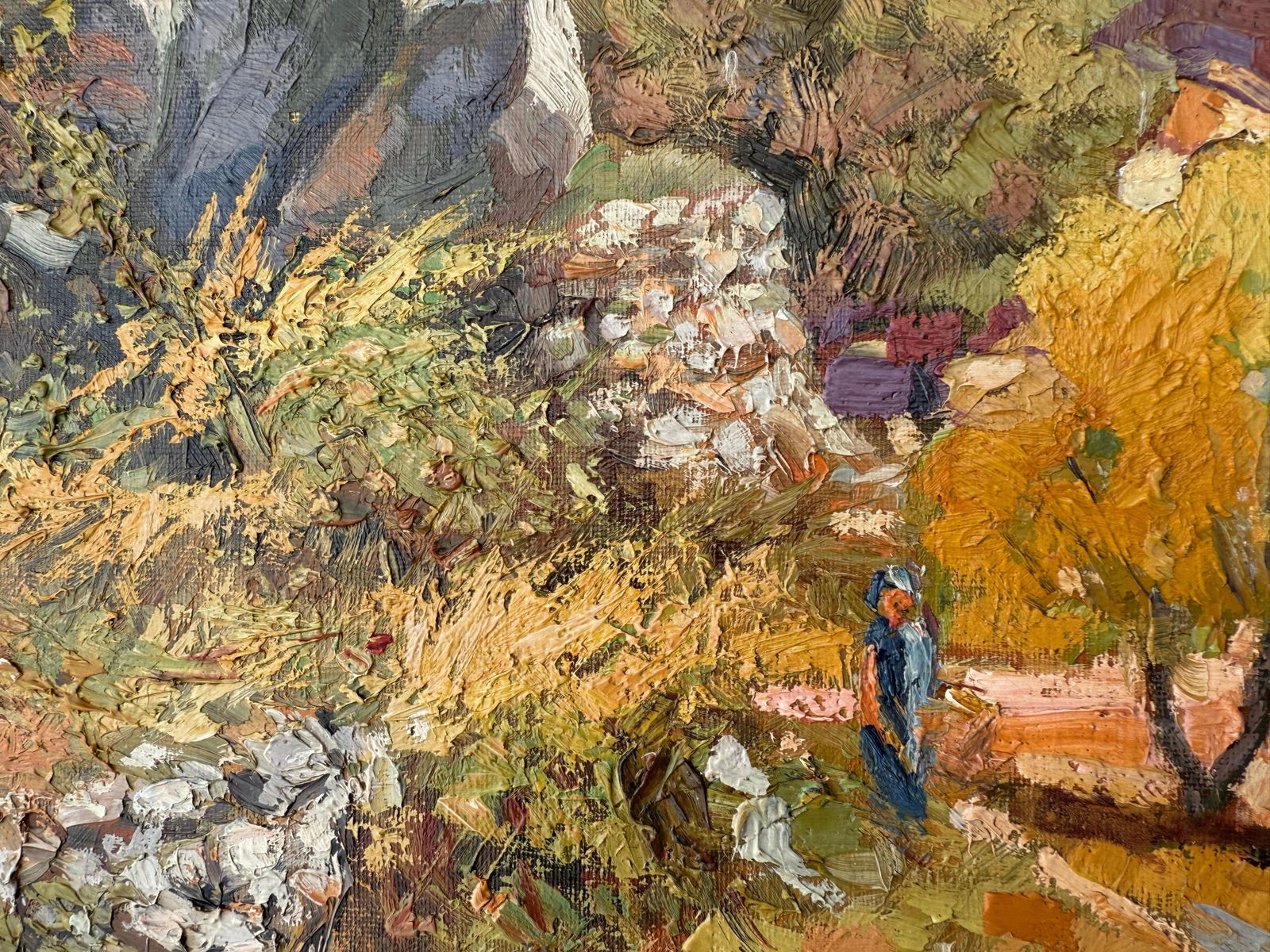 Vicente Rincon Garrido – Landschap Met Boerderij En Figuur – Olieverf Op Doek – Spanje, Ca. 1930 photo 1600.0