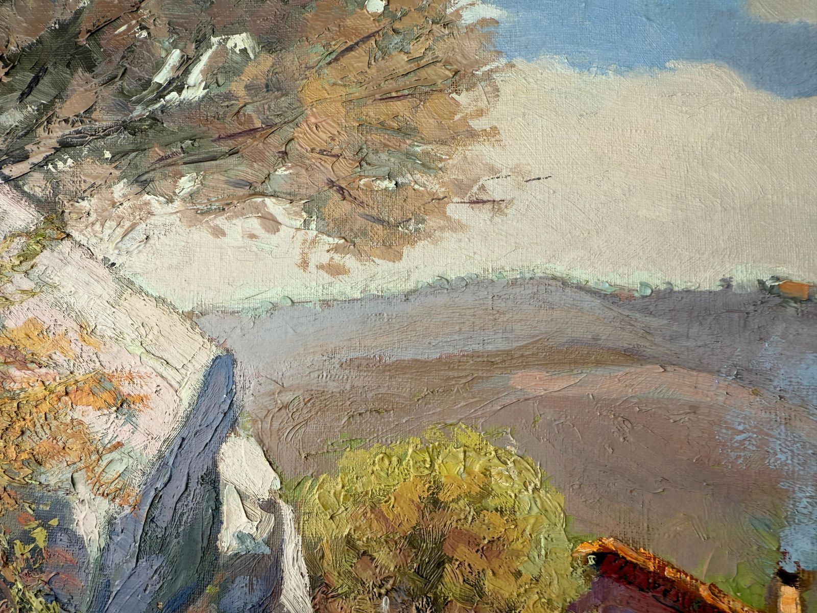 Vicente Rincon Garrido Landscape With Farm And Figure Oil Painting On Canvas Spain C.1930 photo vinterior