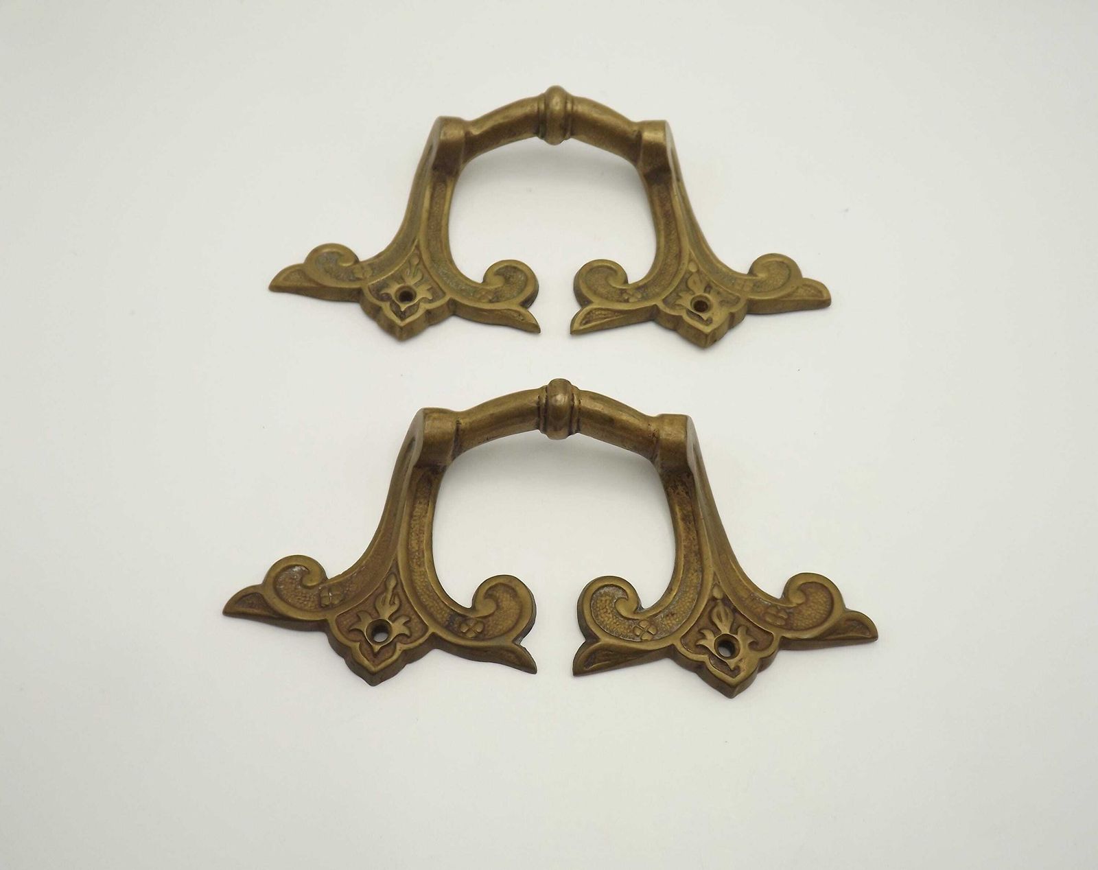 Matching Pair French Antique Old French Solid Brass Furniture Handles   French Antique. Brass Furniture Handles. Brass Drawer Handles.