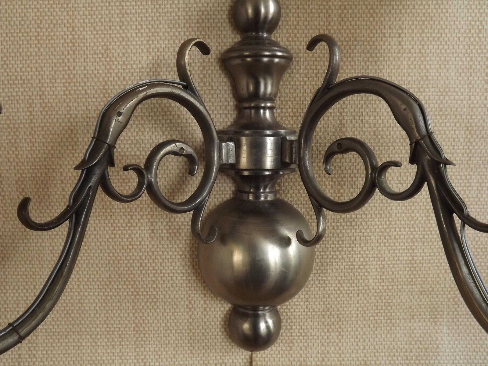 Double French Vintage Silver Flemish Wall Lights White Opaque Glass Shades   French Vintage Lighting. Double Wall Sconce. Glass Ball Shades. photo vinterior