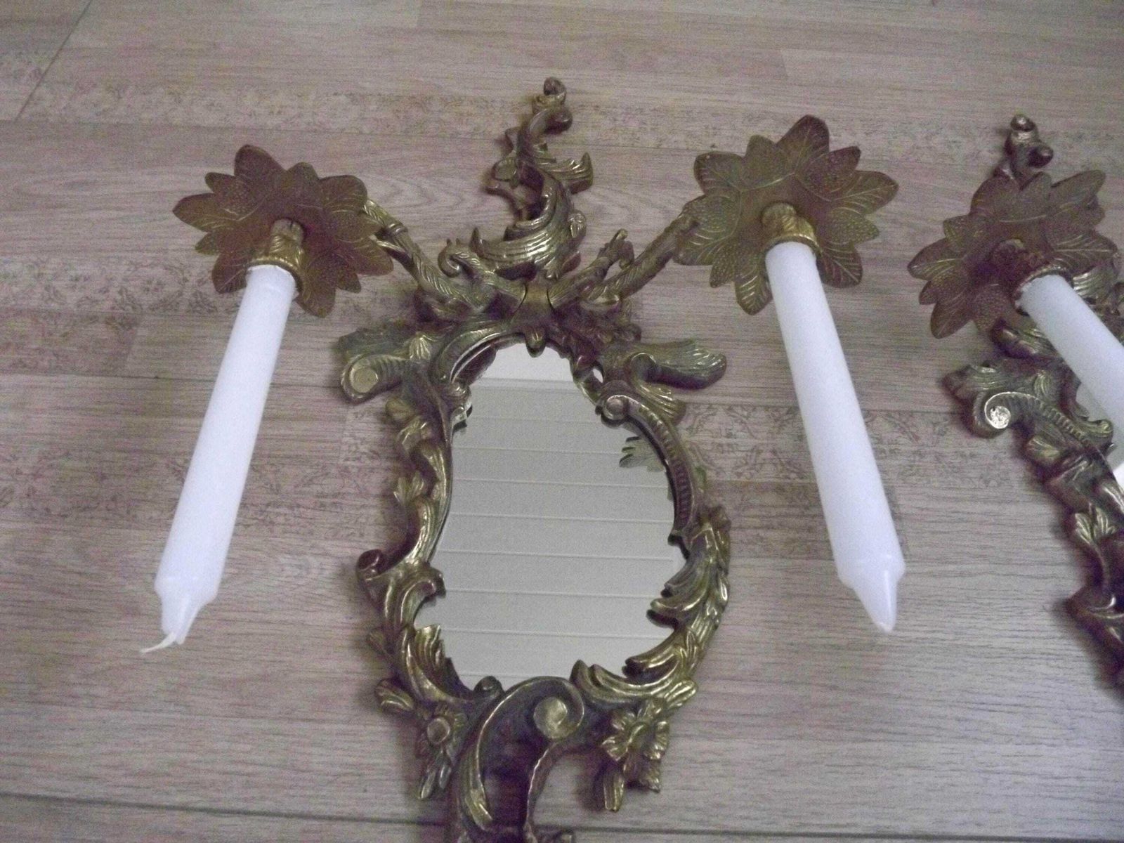 photo furniture Beautiful Pair Large French Antique Bronze Mirror Double Candle Wall Sconces   French Antique Lighting. Mirror Wall Sconces.Baroque Sconces.