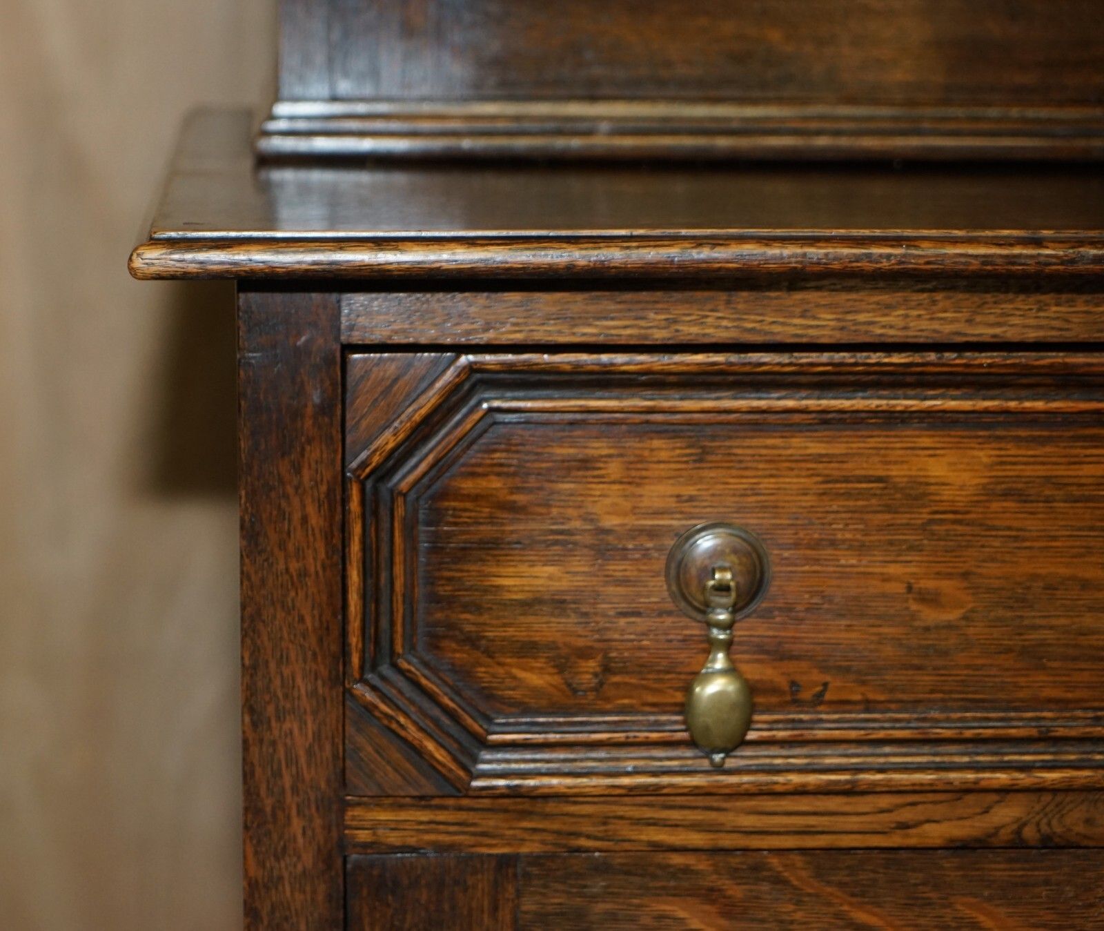 Vintage Jacobean Revival English Carved Oak Library Bookcase Dresser Cupboard photo buy