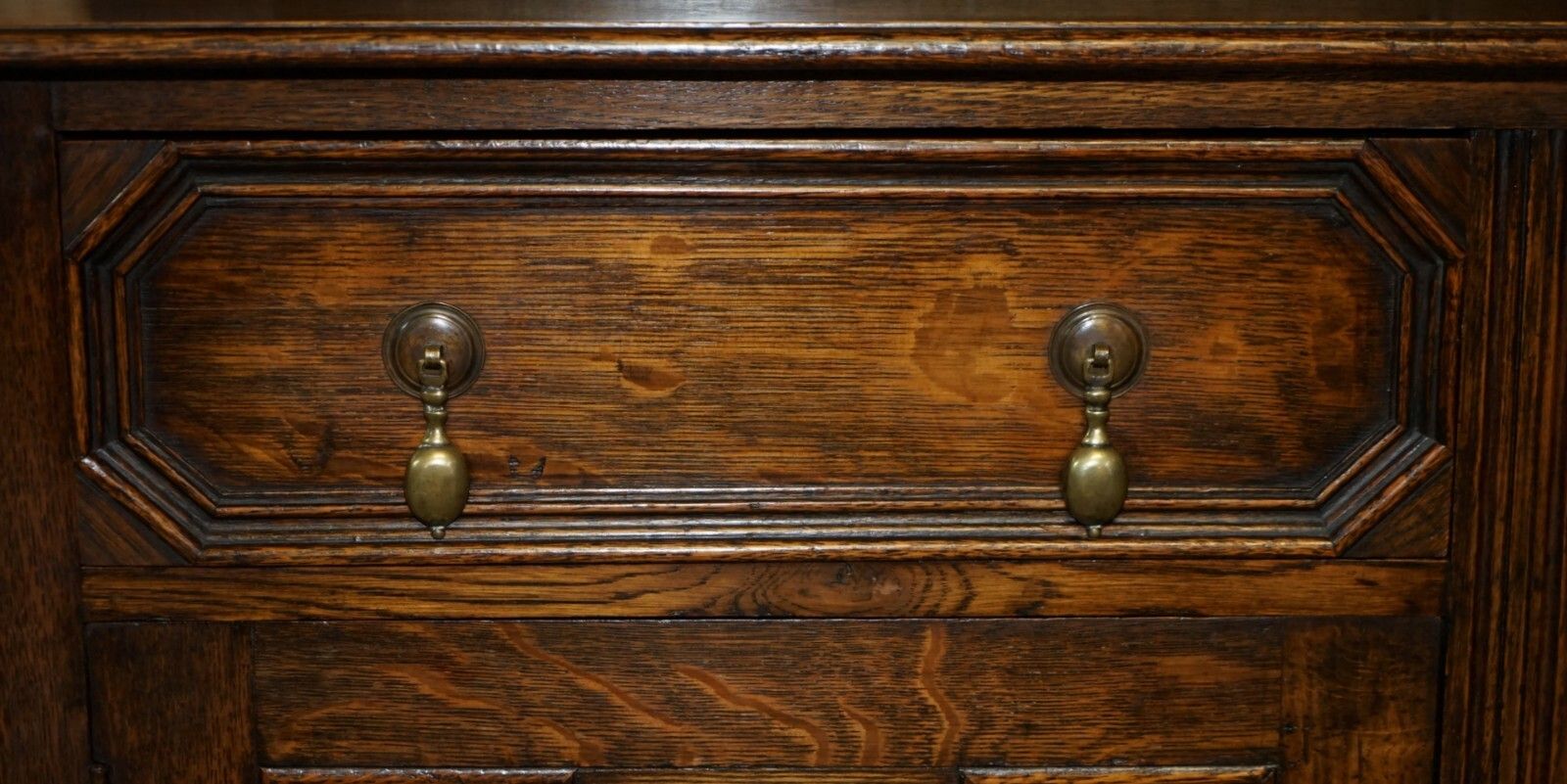 Vintage Jacobean Revival English Carved Oak Library Bookcase Dresser Cupboard photo vintage