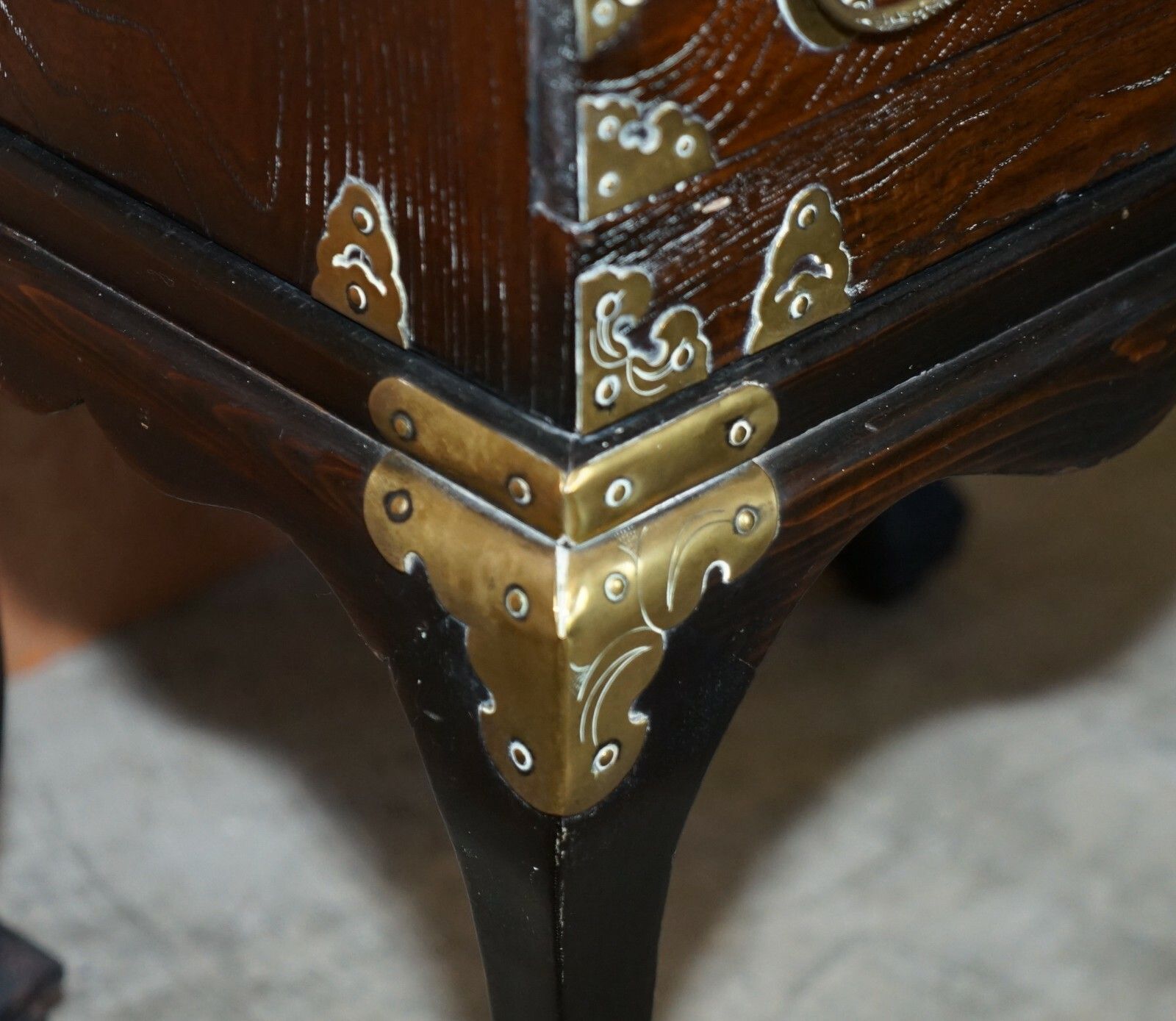 Antique Japanese 1880 Elm Side Table On Stand With Ornate Cast Brass Fixtures photo buy