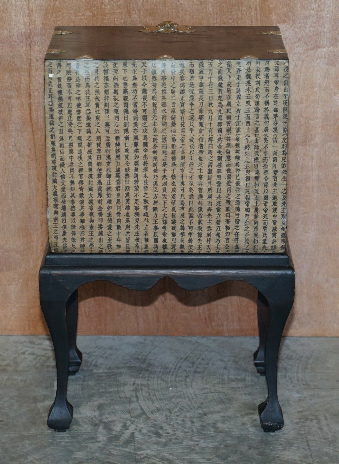 photo furniture Antique Japanese 1880 Elm Side Table On Stand With Ornate Cast Brass Fixtures