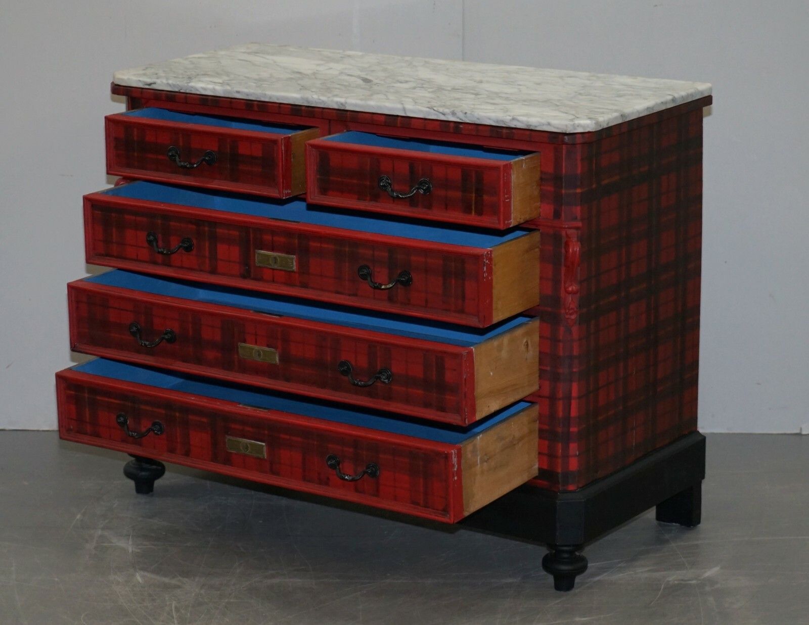 photo for sale Lovely Original Victorian Chest Of Drawers With Scottish Tartan Wrap, Marble Top