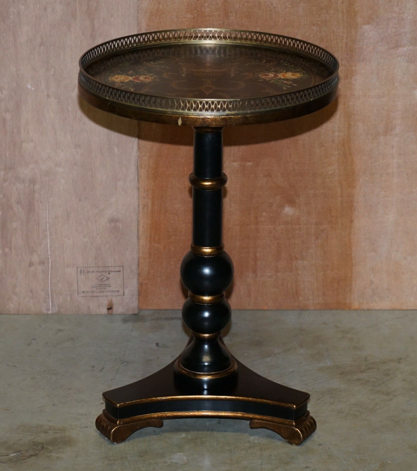 Pair Of Hand Painted Vintage Tilt Top Side Lamp Tables With Brass Gallery Rails photo for sale