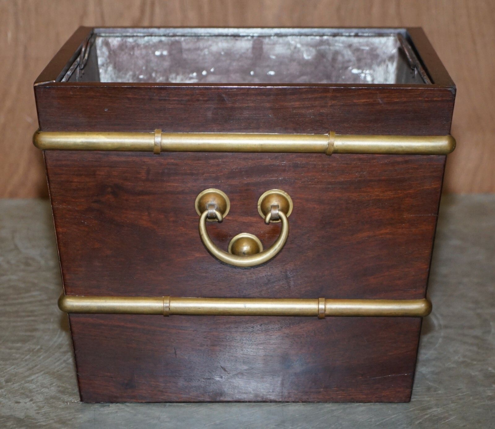 Antique Georgian Mahogany & Brass Wine Bucket With Military Campaign Handles photo vintage