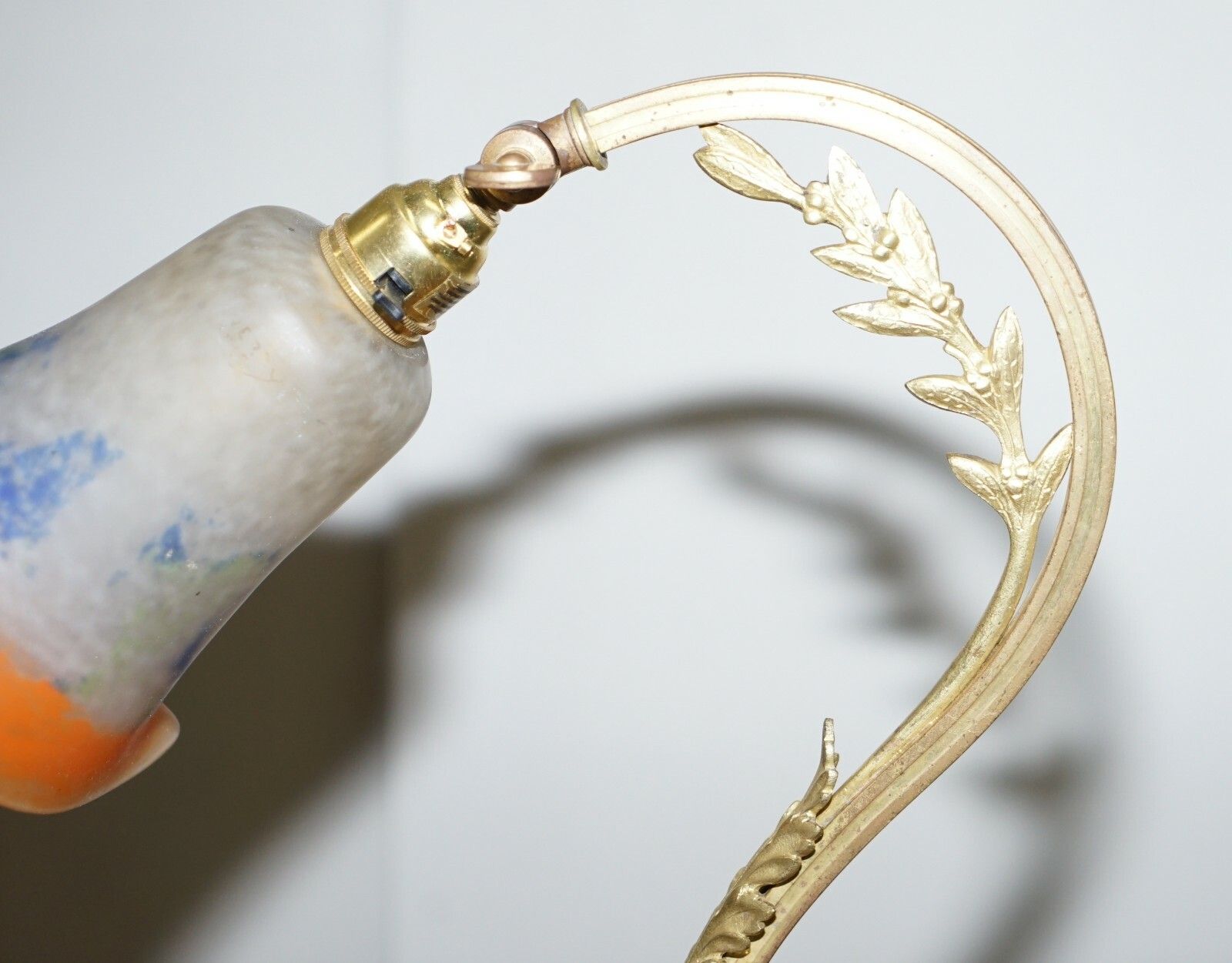 photo for sale Stunning Circa 1930 Charles Schneider Gold Gilt Bronze Table Lamp Glass Shade
