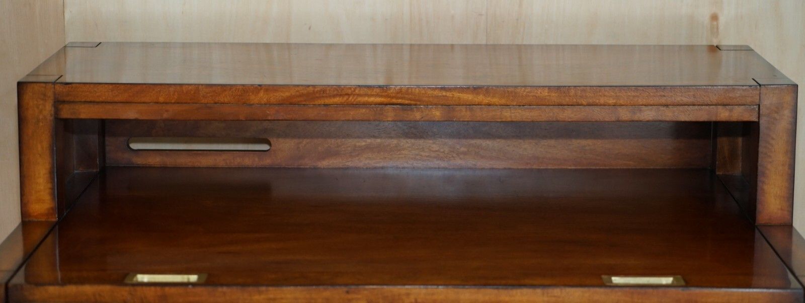 Mahogany & Brass Military Campaign Workstation Desk For Home Computer Part Suite photo for sale