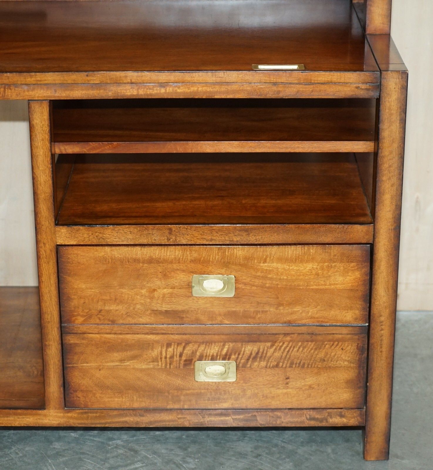 Mahogany & Brass Military Campaign Workstation Desk For Home Computer Part Suite photo 1850.0