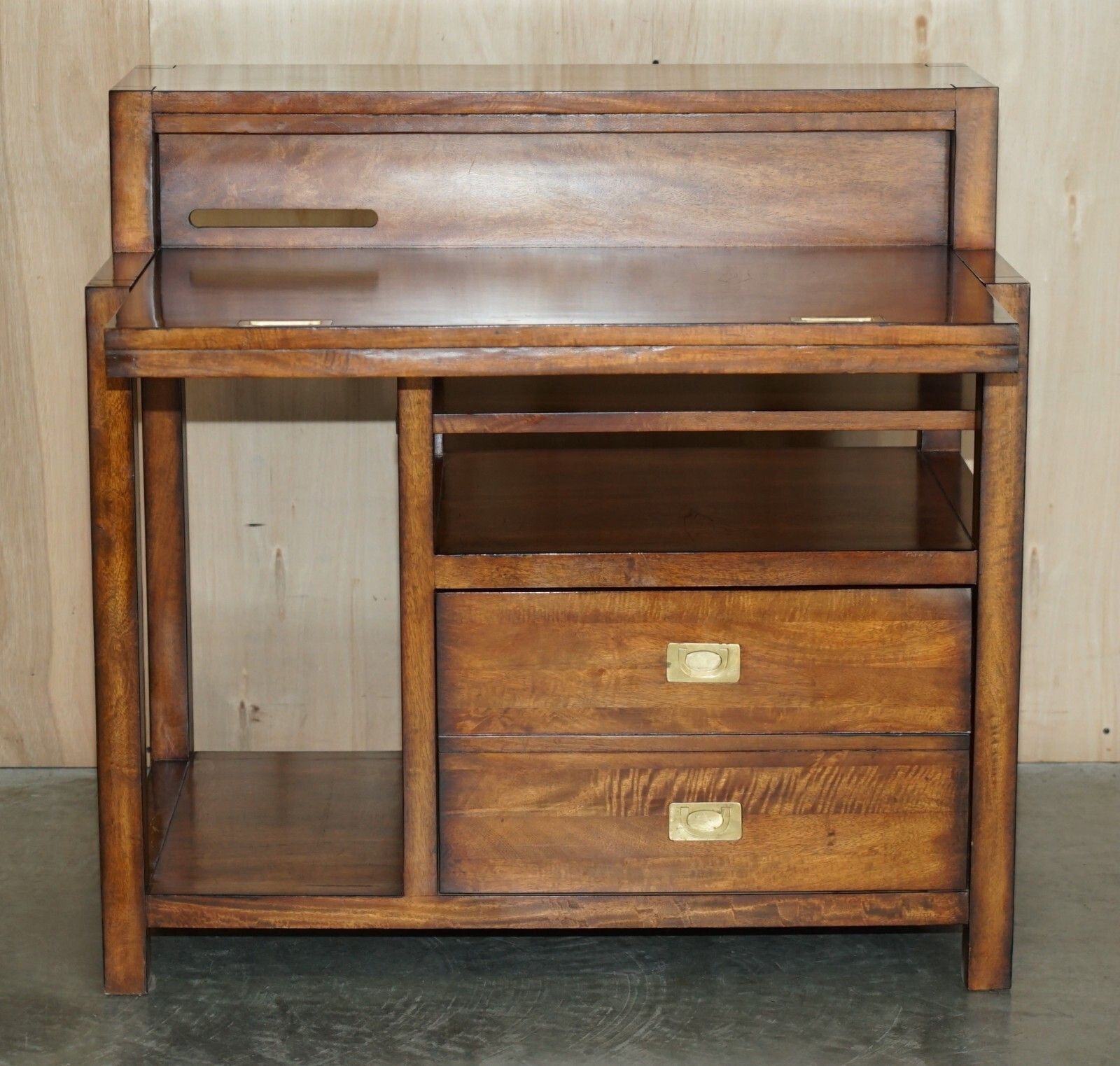 Furniture Mahogany & Brass Military Campaign Workstation Desk For Home Computer Part Suite photo