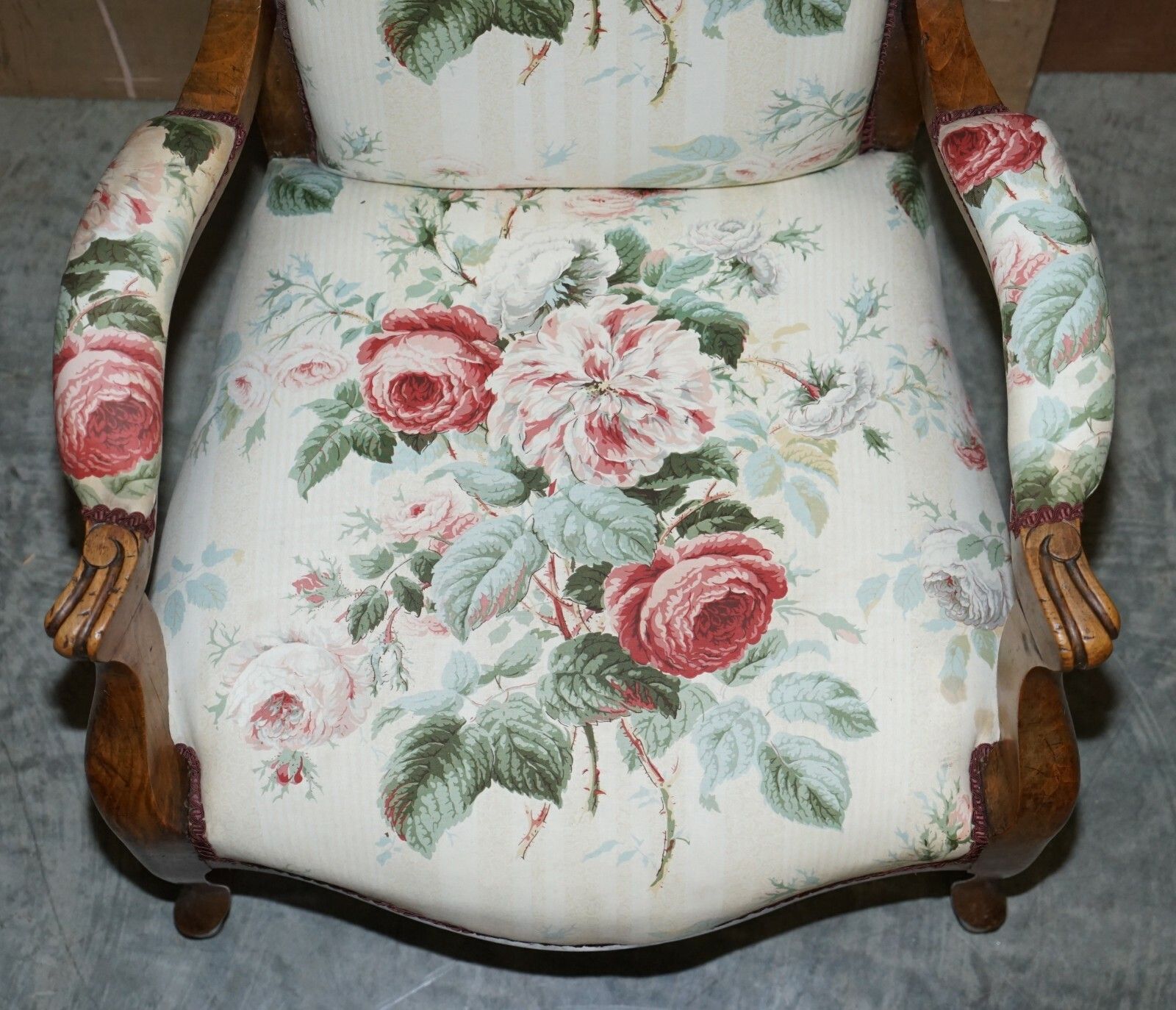 Victorian Hand Carved Walnut, Show Framed High Back Armchair In Colefax Fowler photo 1850.0