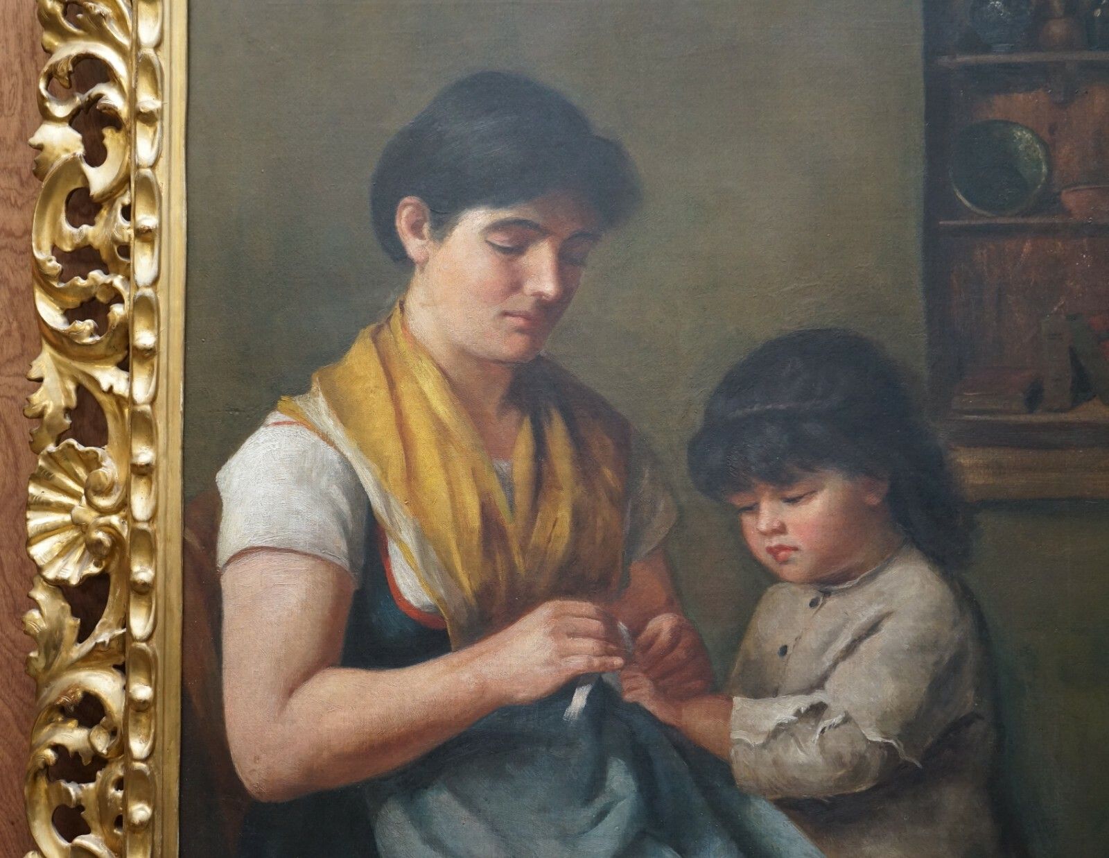 Antique 19th Century Continental School Portrait Of Mother & Child Gilded Frame photo furniture