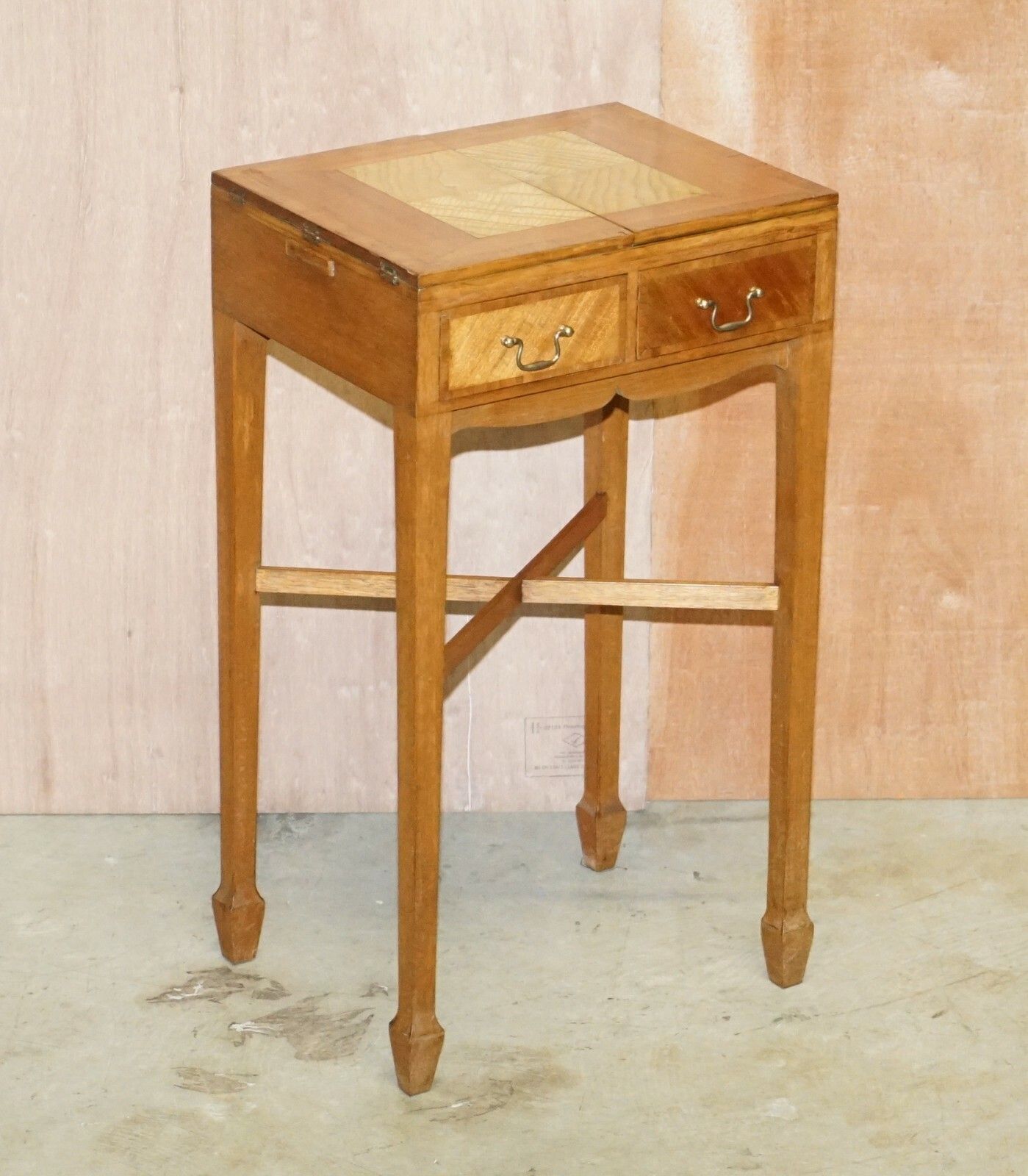 Vintage Walnut Satinwood Games Card Side Table, Fold Out Chess Board & Drawers photo furniture