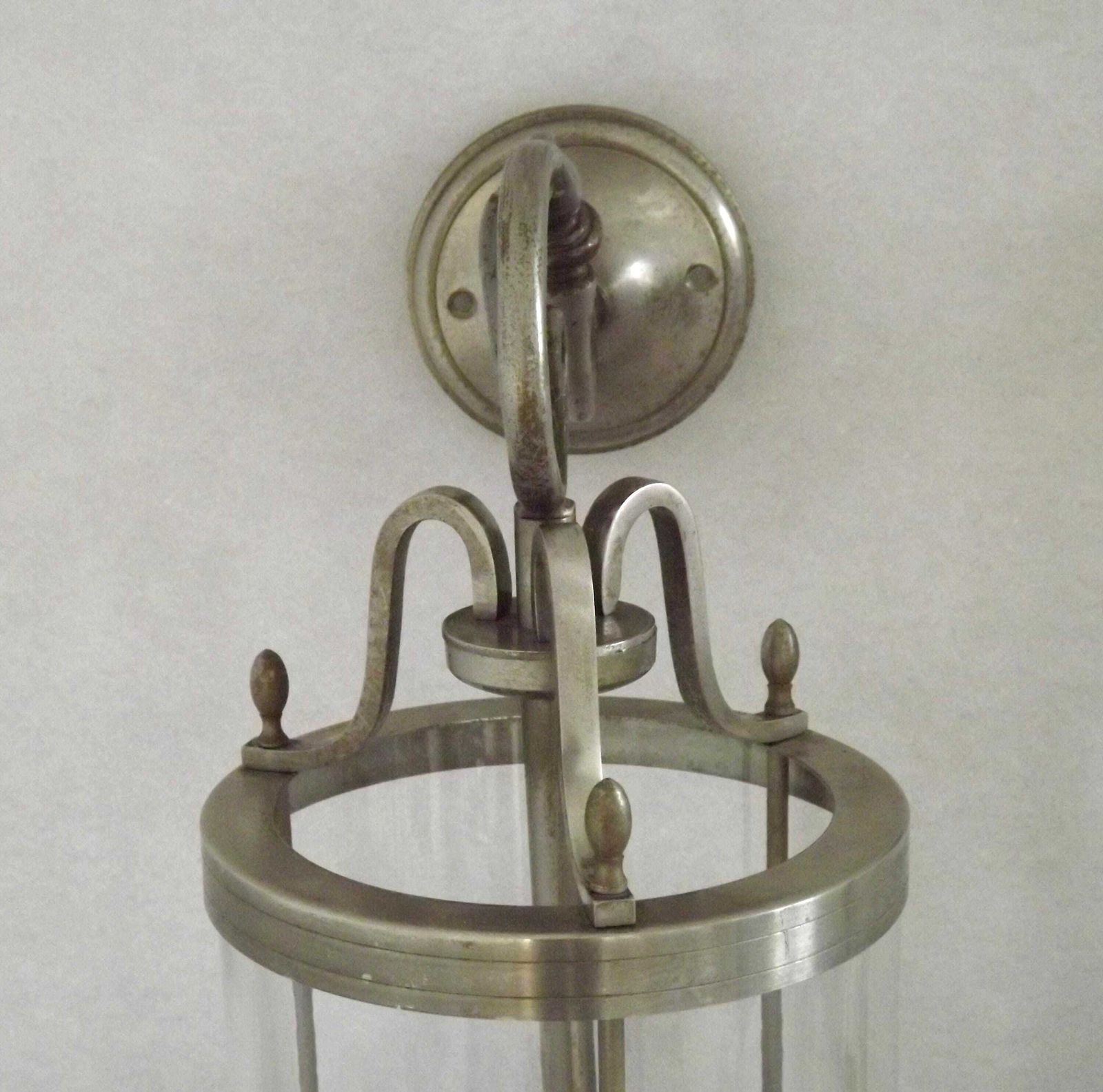 Large Pair French Silver Gilded Brass Lantern Wall Lights With Cylindrical Shades   French Vintage Lighting.Pair Lantern Wall Sconces. photo vinterior