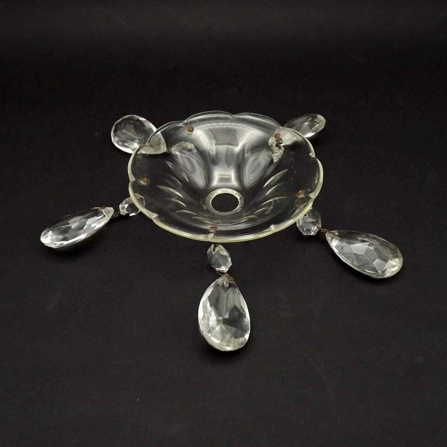 Beautiful Set Of 4 Cut Glass Bobeche Dishes With 5 Faceted Crystal Droplets   French Vintage Lighting Replacement Parts. photo furniture