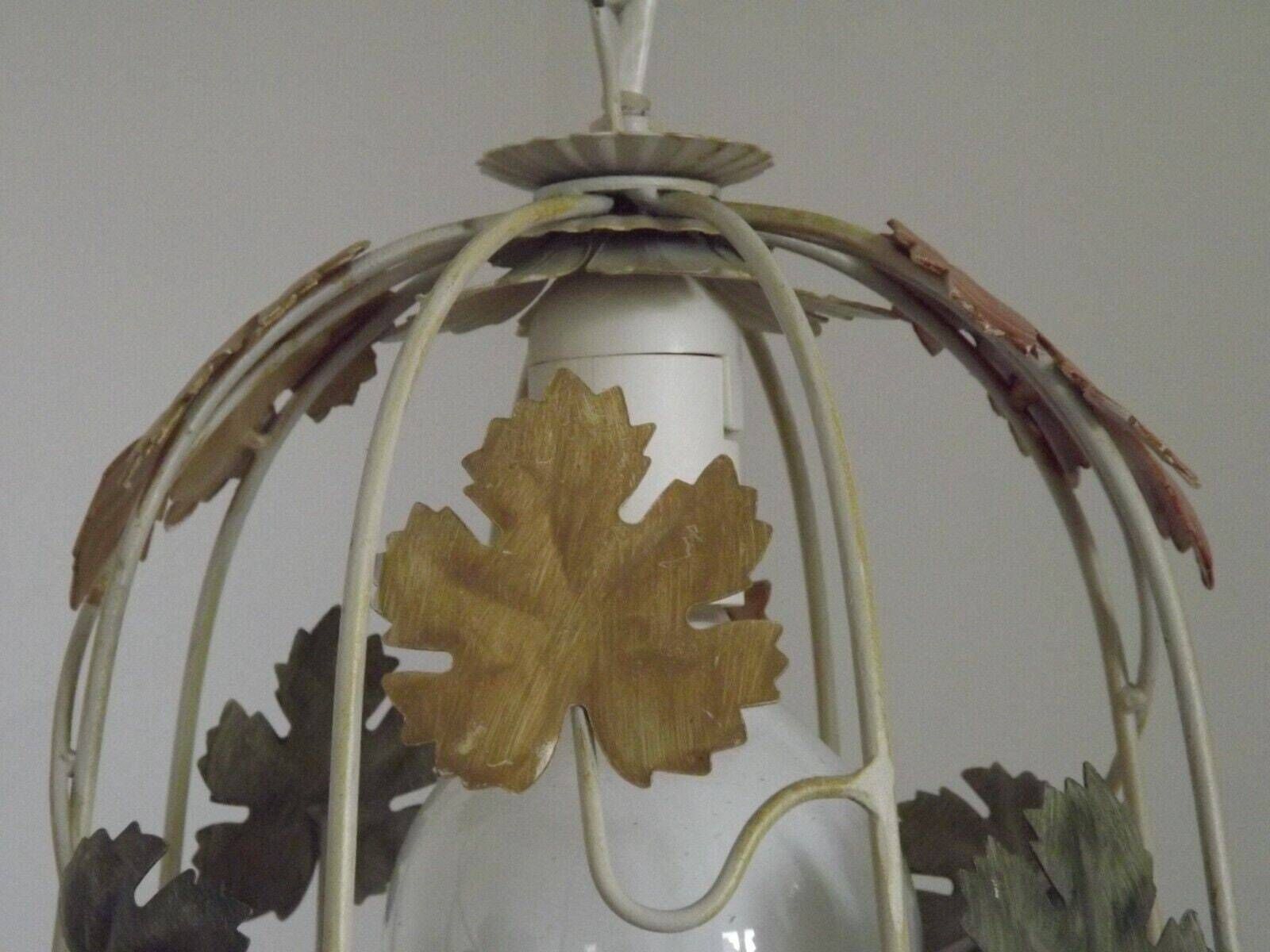 photo for sale Vintage French Cream Cage Style Toleware Ceiling Light With Autumn Leaves   Vintage French Lighting. Autumn Leaf. Single Light.