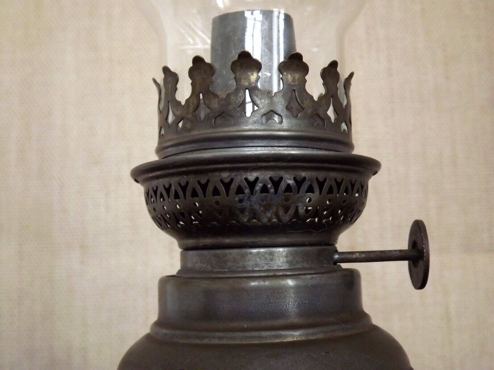 Original French Antique Oil Lantern With Pewter Base And Clear Glass Funnel   French Antique. Antique Pewter Oil Lantern. Hanging Lantern. photo Lighting