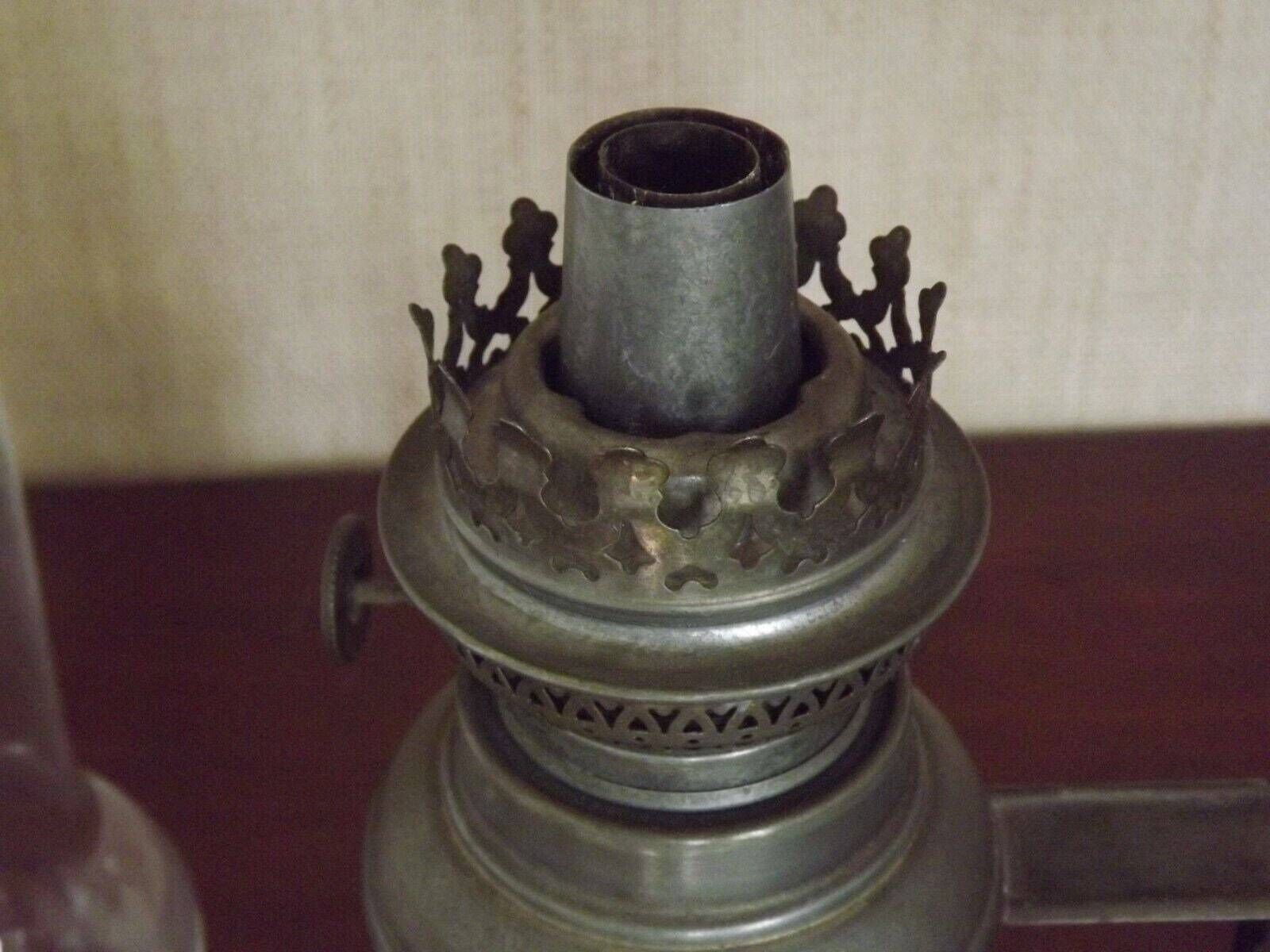 Original French Antique Oil Lantern With Pewter Base And Clear Glass Funnel   French Antique. Antique Pewter Oil Lantern. Hanging Lantern. photo vinterior