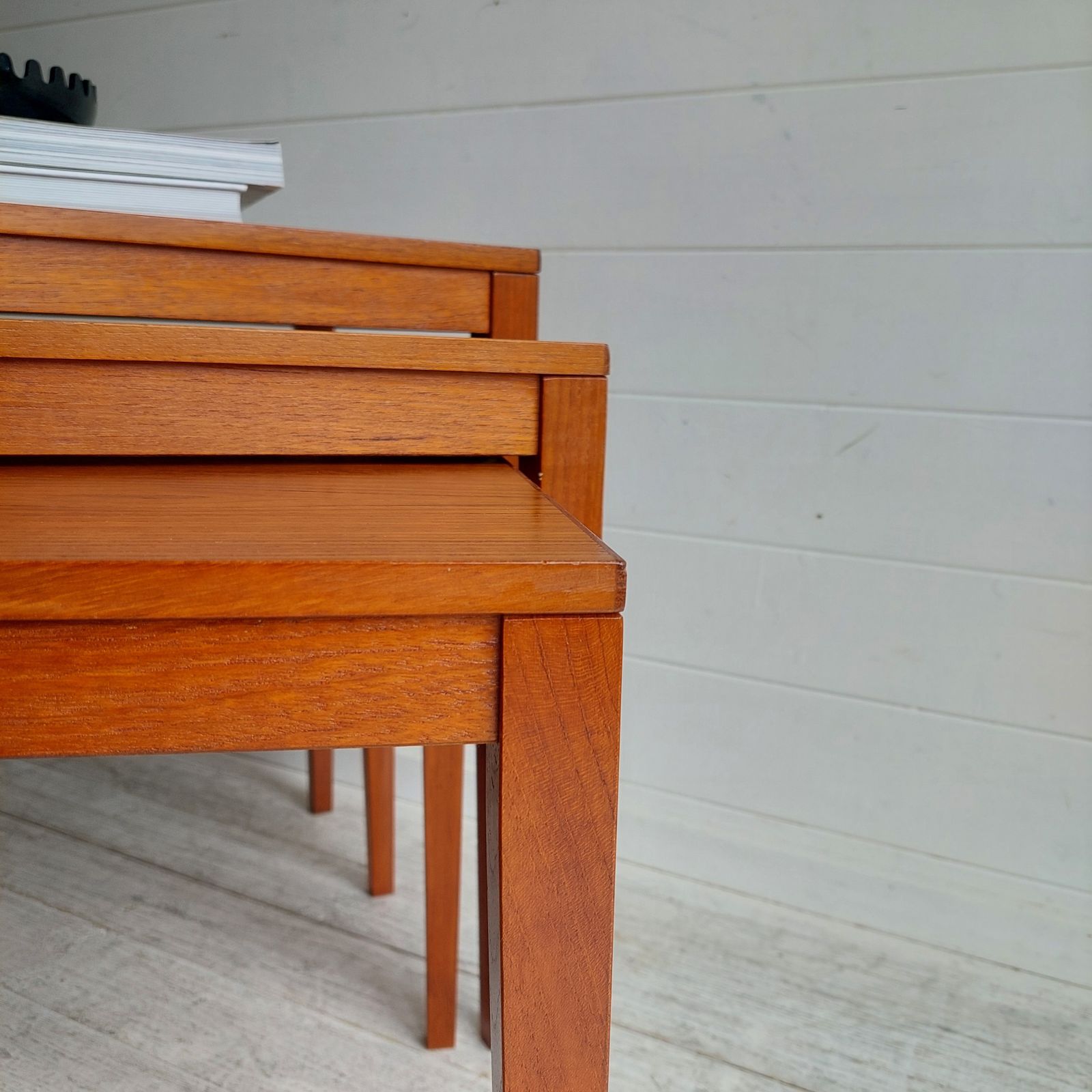 photo furniture Mid Century Danish Teak Nest Of Tables  Bent Silberg Møbler Style Nesting Side Tables 60s