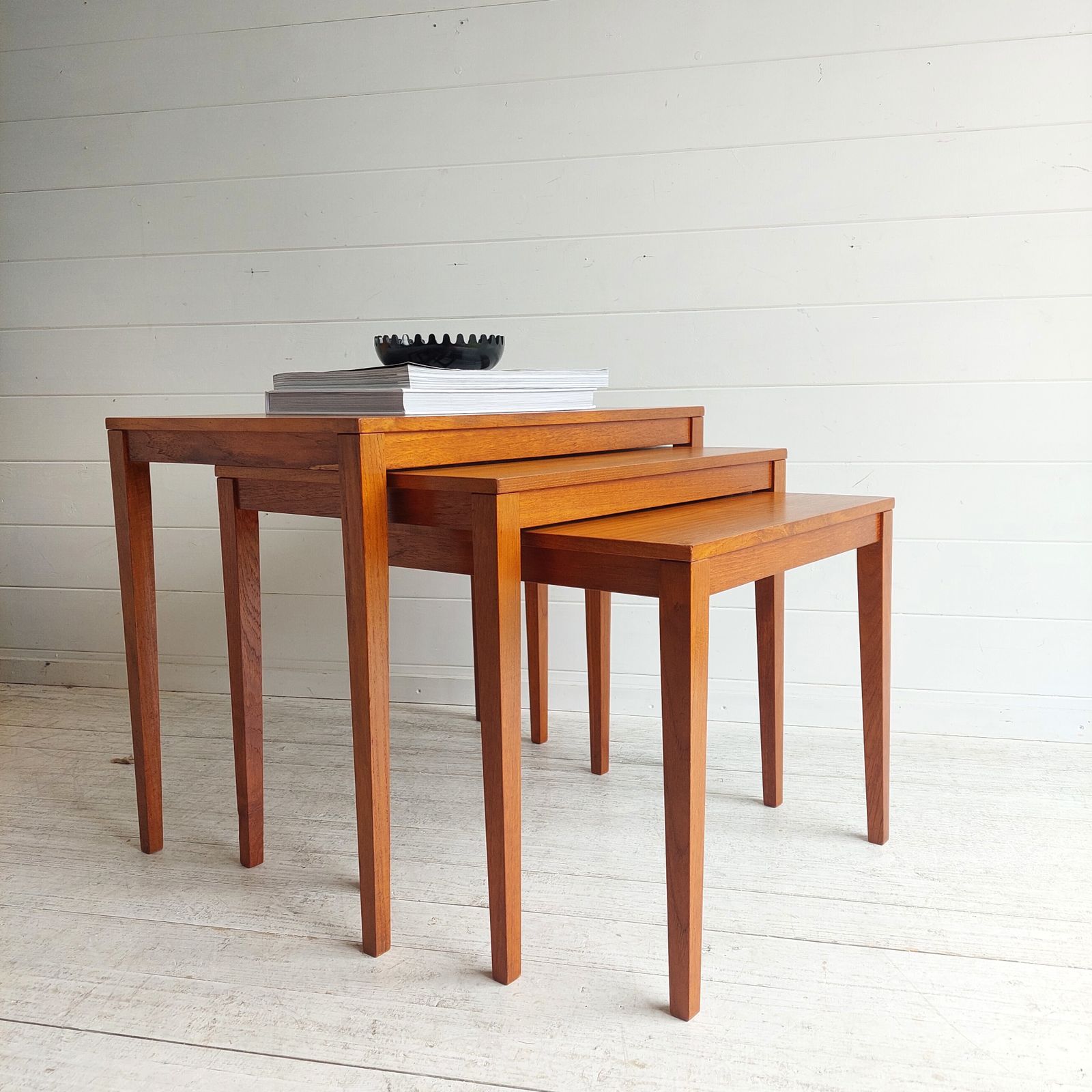Mid Century Danish Teak Nest Of Tables  Bent Silberg Møbler Style Nesting Side Tables 60s photo Furniture
