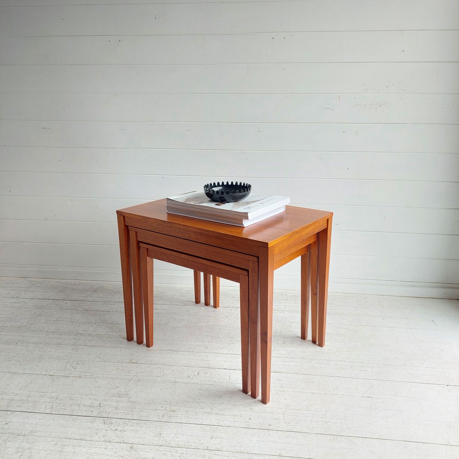 Mid Century Danish Teak Nest Of Tables  Bent Silberg Møbler Style Nesting Side Tables 60s photo furniture