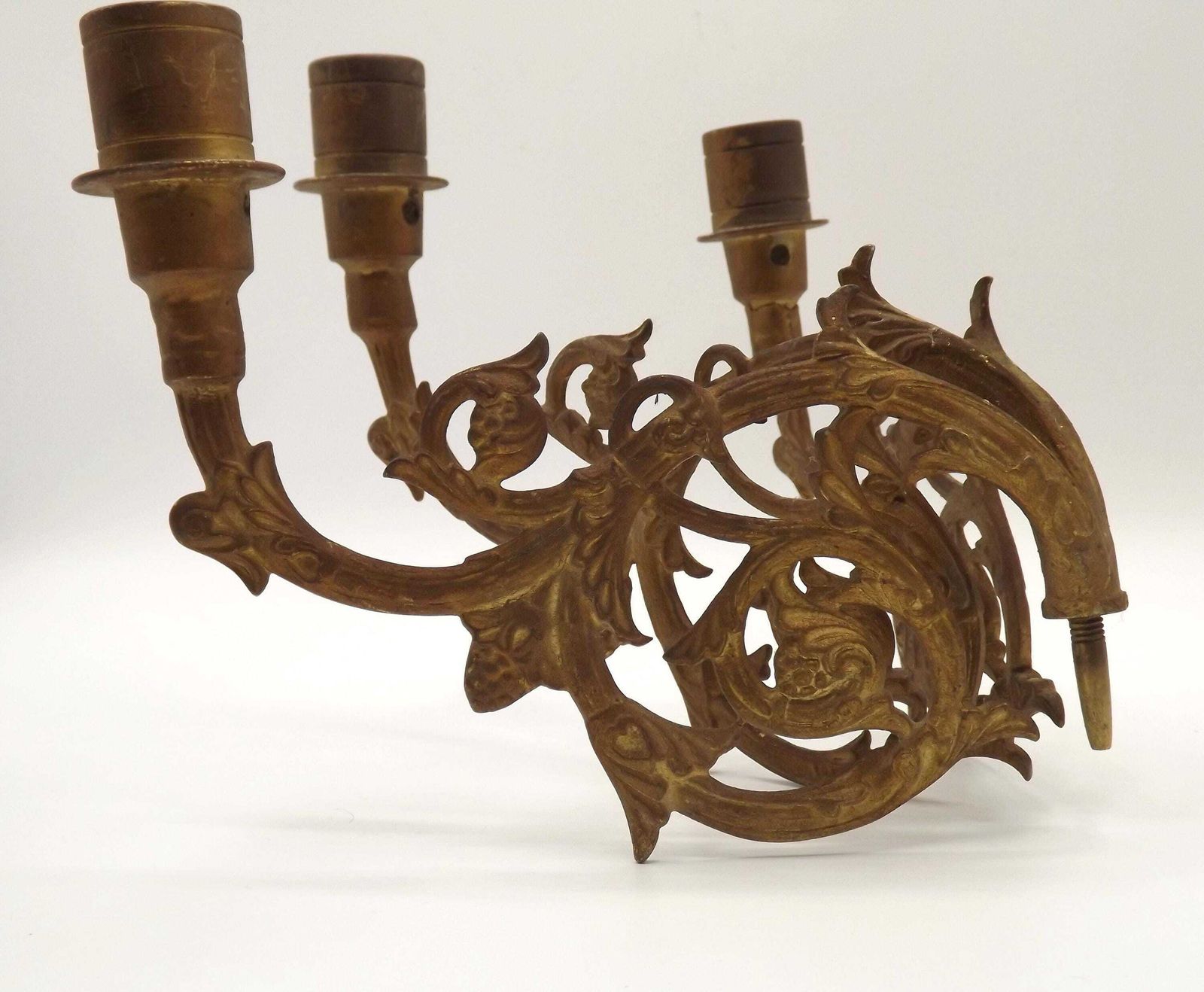 Stunning Pair Large Antique 3 Arm Gilt Bronze Piano Sconce Candle Holders   French Antique Lighting. Wall Sconces. Bronze Candle Sconces. photo furniture