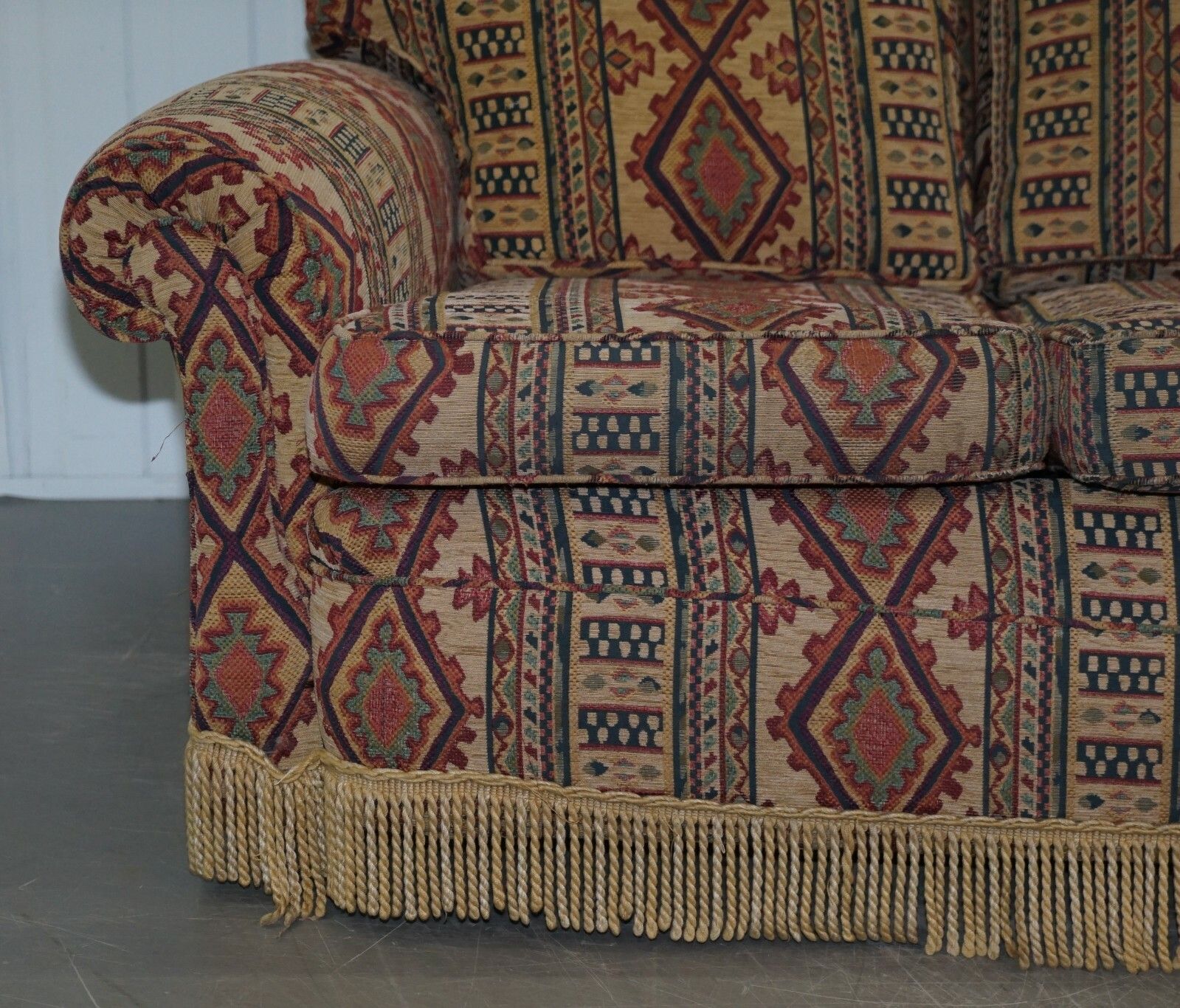 Mid Century Fully Sprung Art Deco Style Kilim Rug Upholstered Sofa Part Of Suite photo vintage