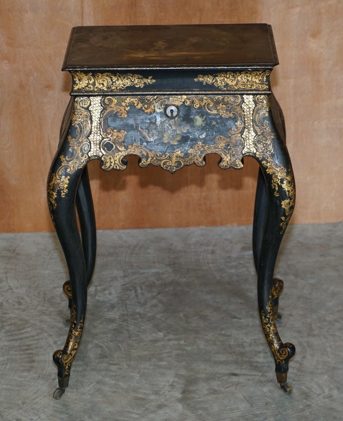 Georgian Antique Circa 1800 George III Chinese Lacquer & Gold Gilt Work Table photo furniture
