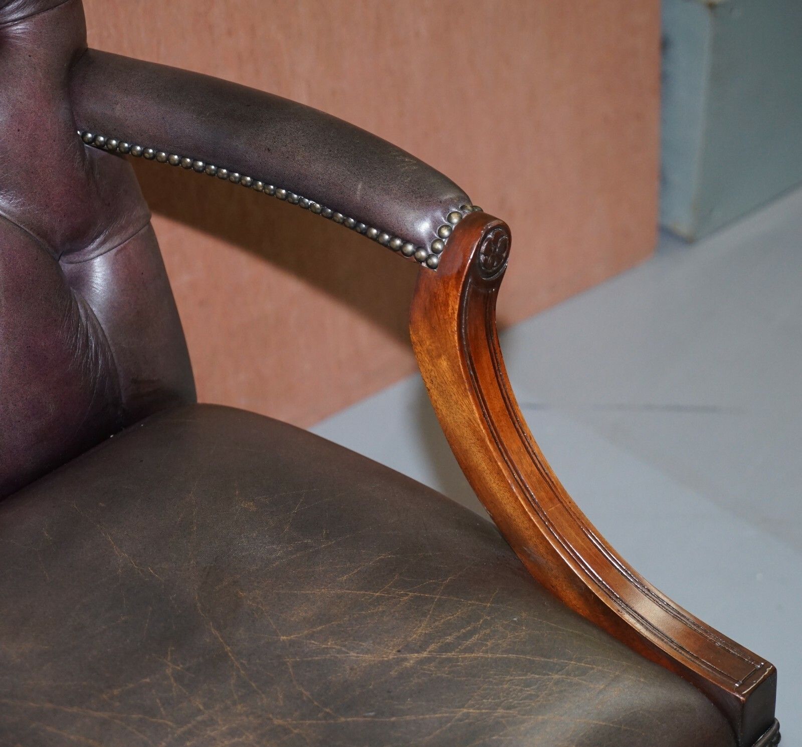 George II Gainsborough Carver Chesterfield Leather Armchair Claw & Ball Feet photo 1850.0