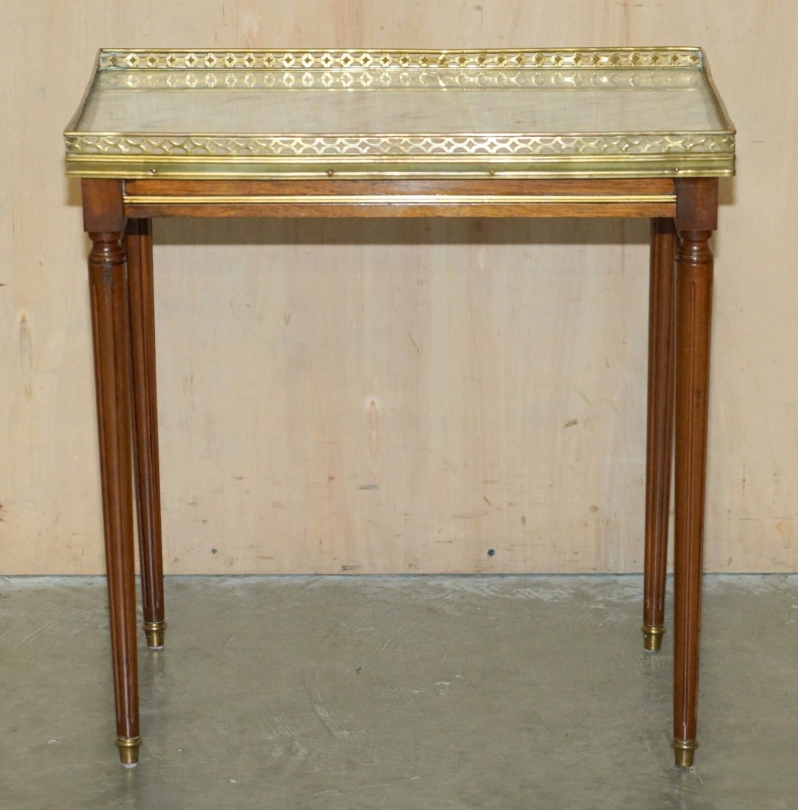Vintage Nest Of French Empire Mahogany Italian Carrara Marble & Brass Tables photo vintage