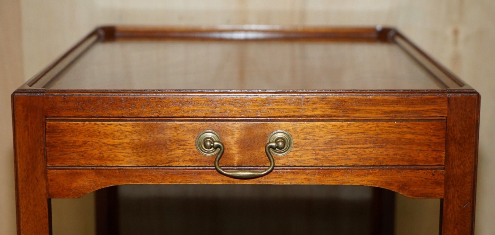 Pair Of Stunning Long Two Tiered Side Tables With Large Drawers & Faux To Back photo Furniture