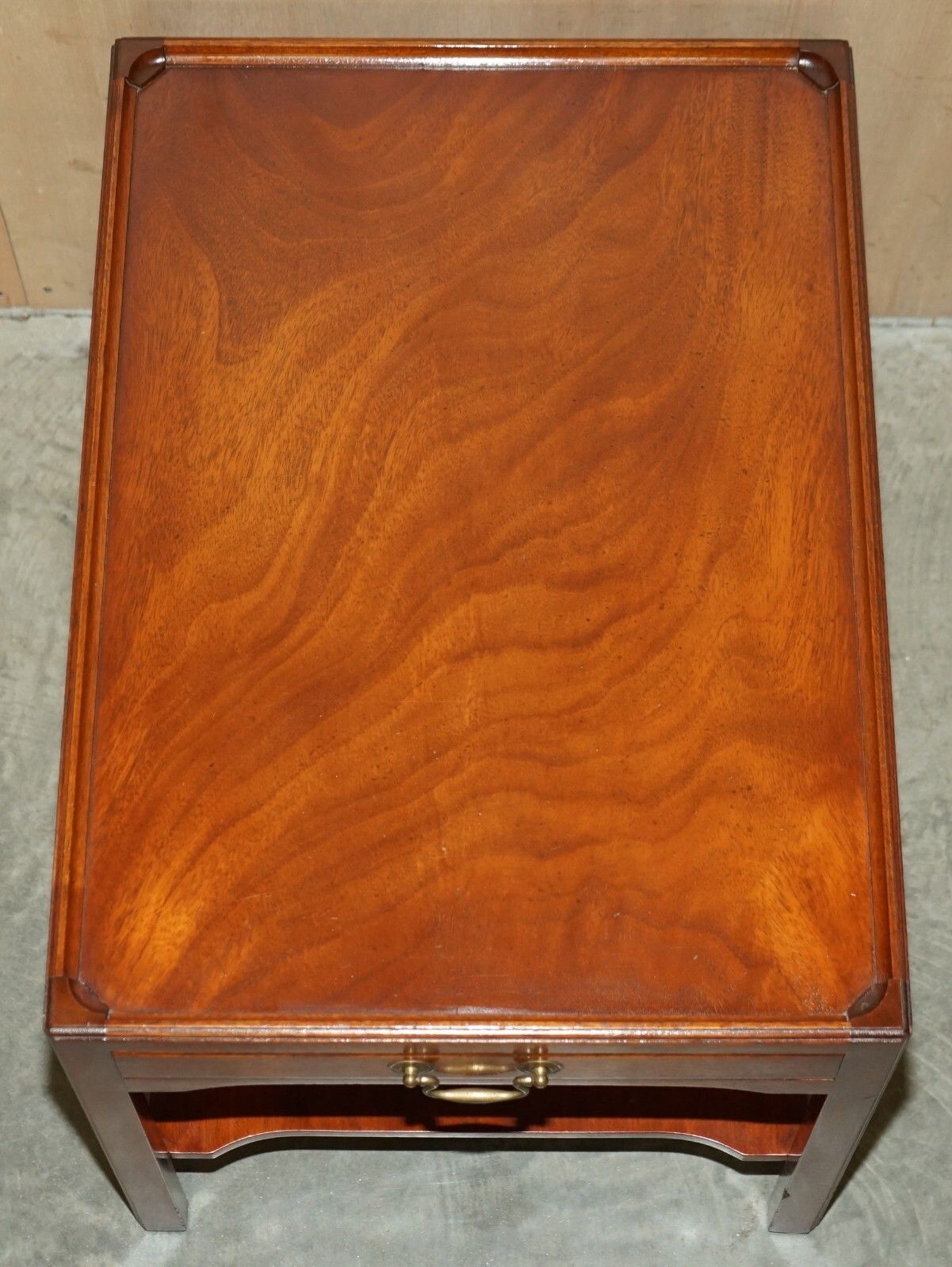 Pair Of Stunning Long Two Tiered Side Tables With Large Drawers & Faux To Back photo vinterior