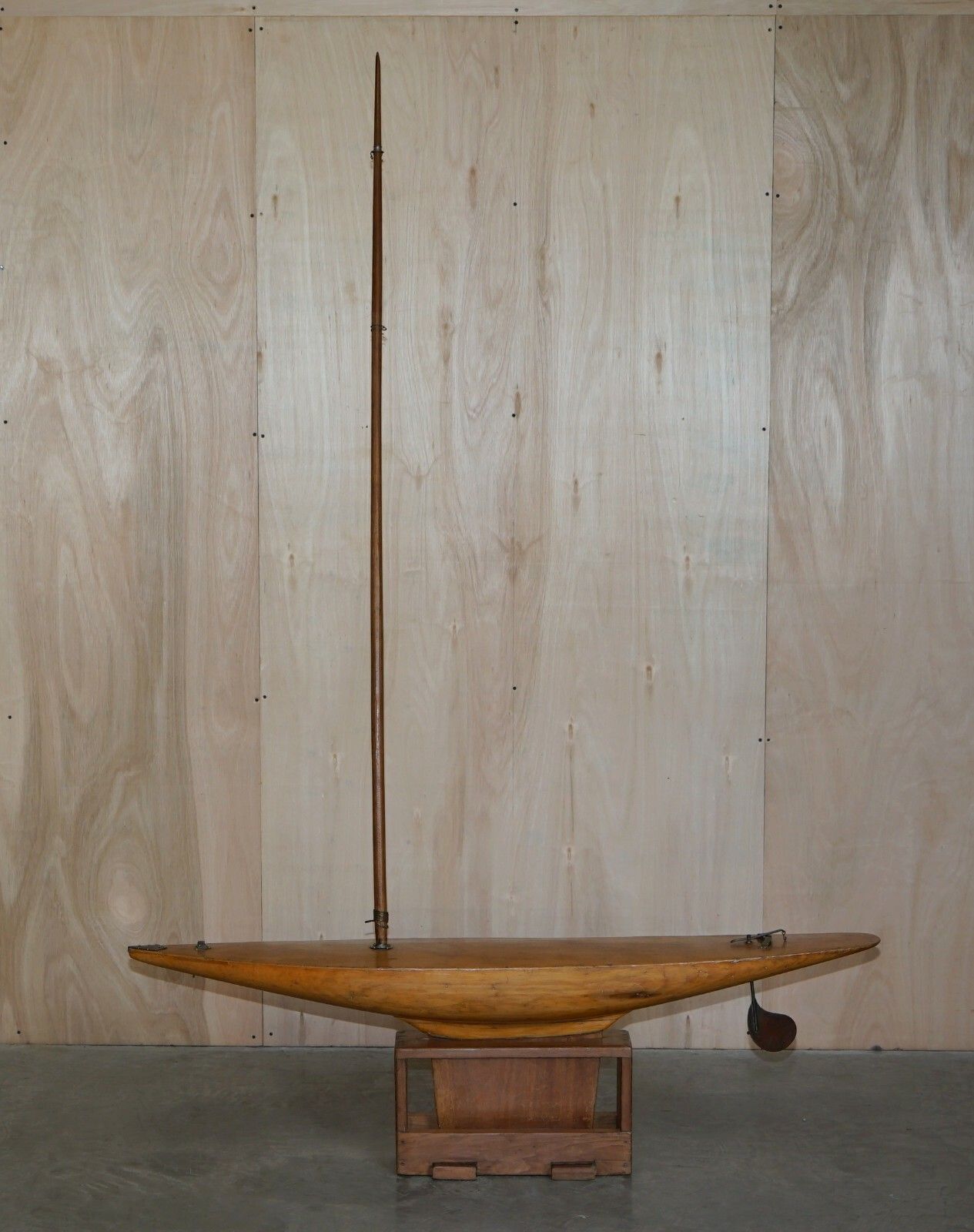 1850.0 Large Antique Victorian Hand Made In England Pond Yacht With Original Oak Stand photo