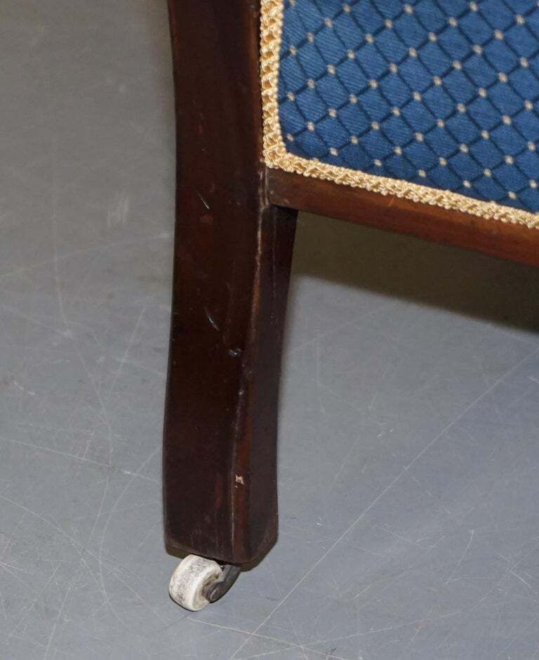1850.0 Lovely Early Victorian Hardwood Library Reading Armchair Regency Blue Upholstery photo