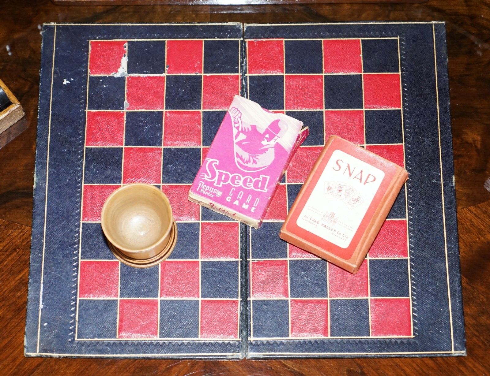 photo furniture Royal Crown Stamped Victorian Oak Games Compendium Chess Cards Dominos Checkers