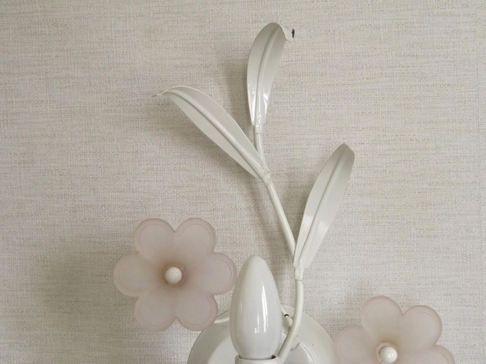 French Vintage White Toleware Double Wall Light Pink Glass Flowers   French Vintage Lighting. Double Toleware Sconce. Pink Glass Flowers. photo 60.0