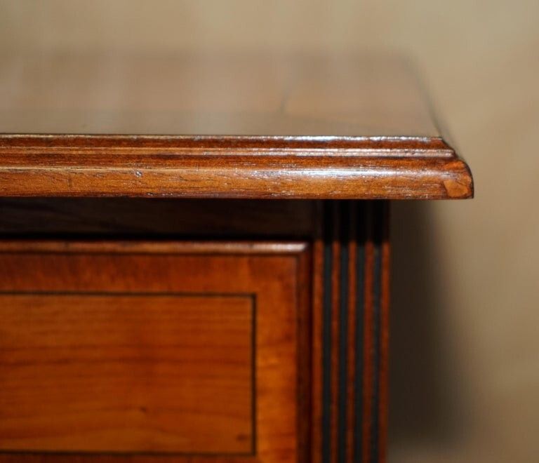 photo for sale Vintage Burr Yew Wood Dwarf Open Bookcase Or Sideboard Three Large Drawers