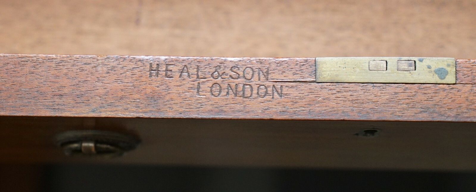 photo for sale Lovely Heal & Sons Victorian Mahogany With Regency Blue Leather Top Partner Desk
