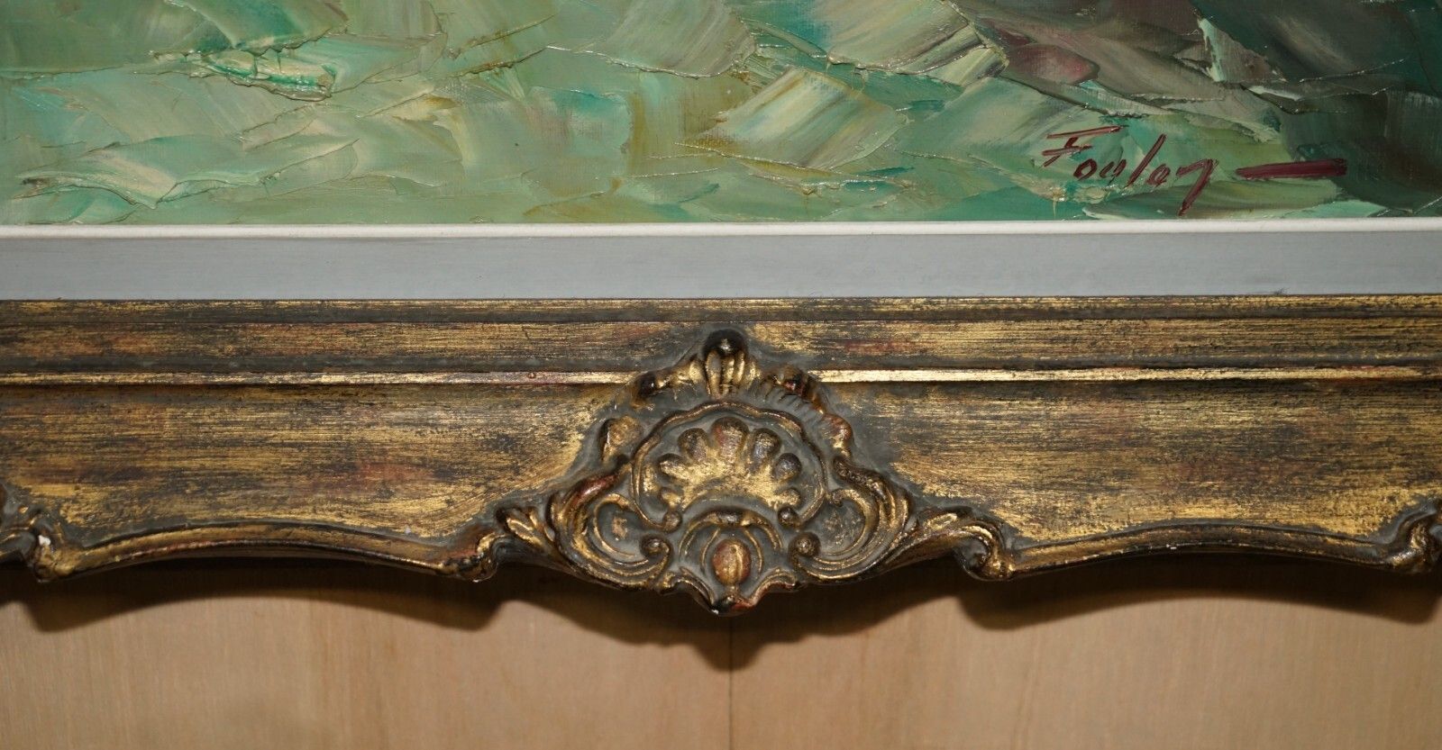 photo furniture Antique French Signed Fouley Oil Painting Of Flowers Done With Palette Knife
